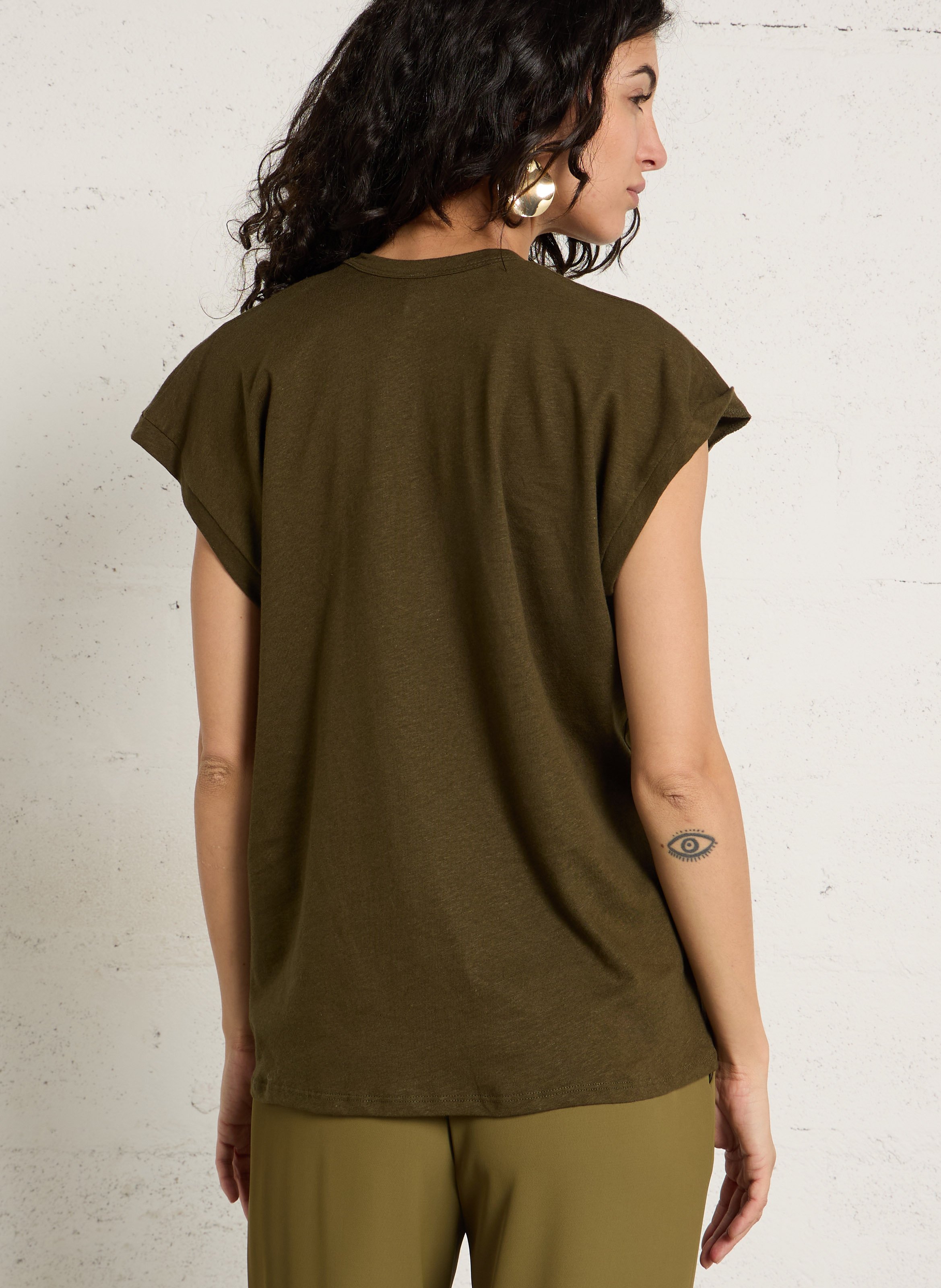 Tee-shirt oversize col V en lin et coton IMPERIAL Vert