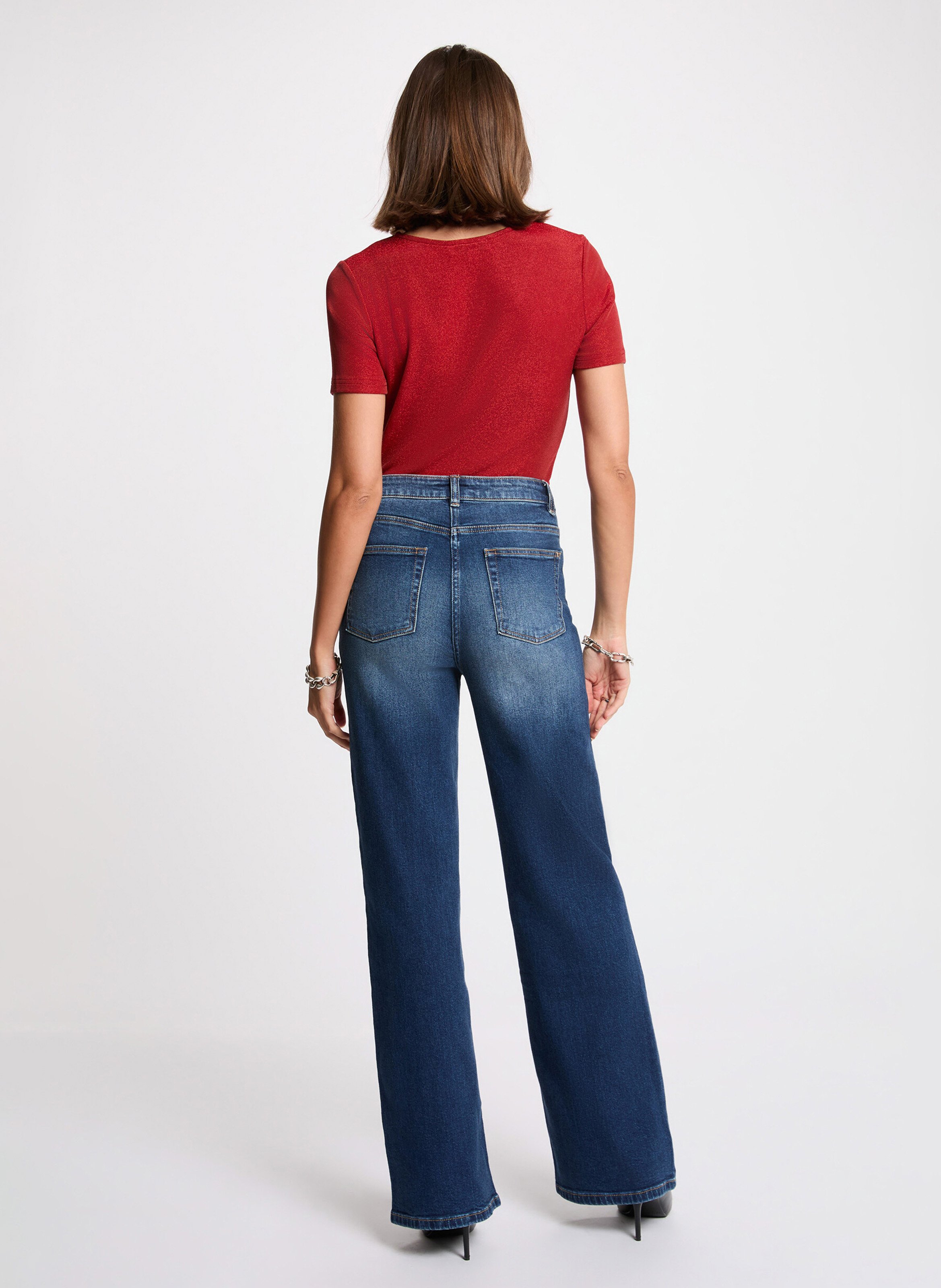 Tee-shirt col V métallisé MORGAN Orange