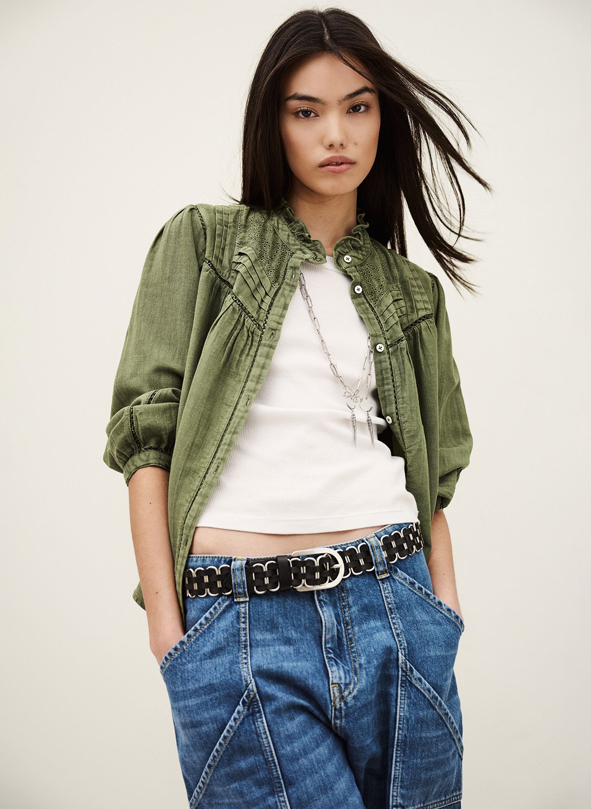 Blouse met ronde hals BA&SH Kaki