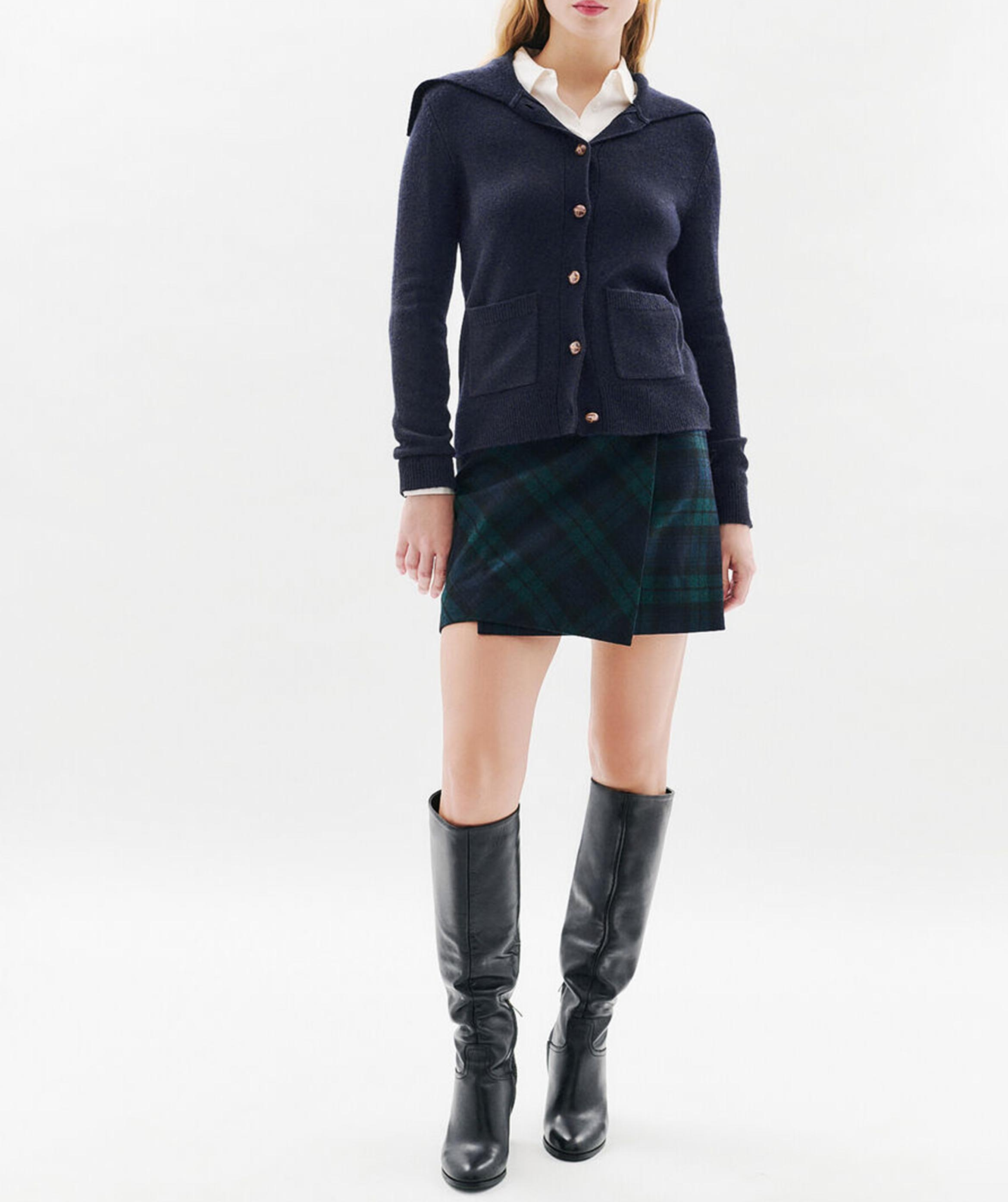 Gerade geschnittene Strickjacke aus Wollmix CAROLL Blau