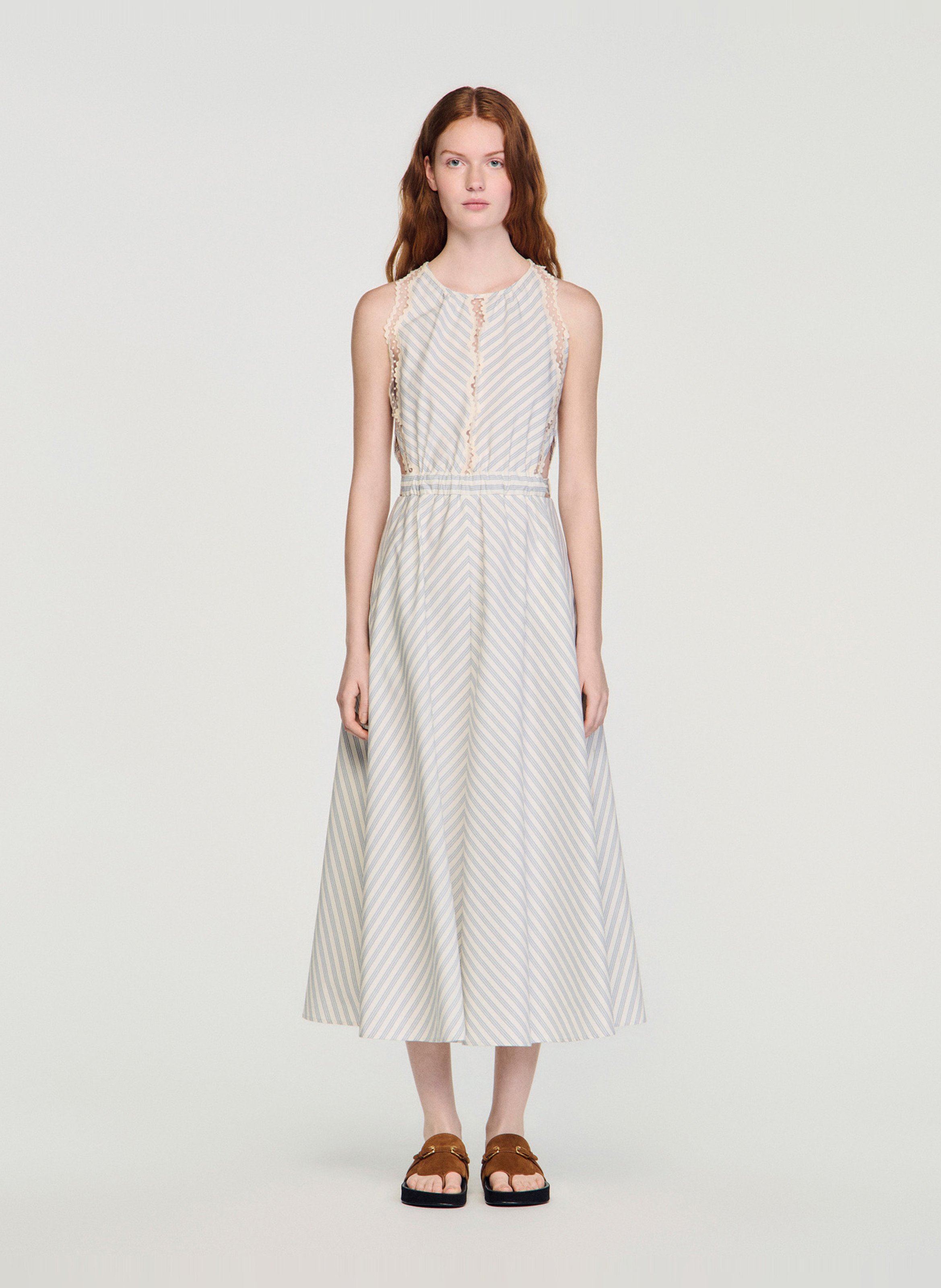 Lange, katoenen jurk met ronde hals SANDRO Beige