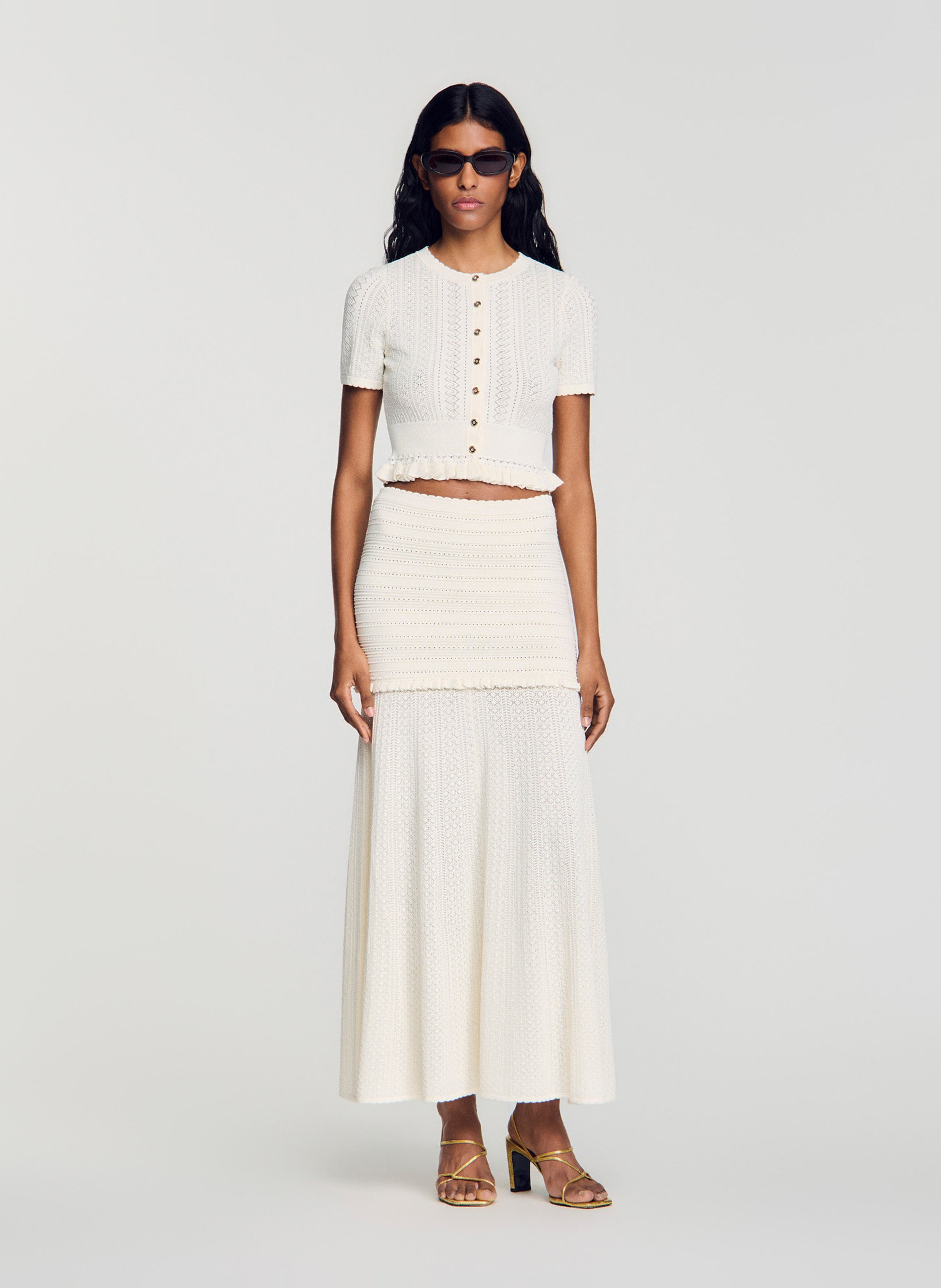 Jupe longue en maille pointelle SANDRO Beige
