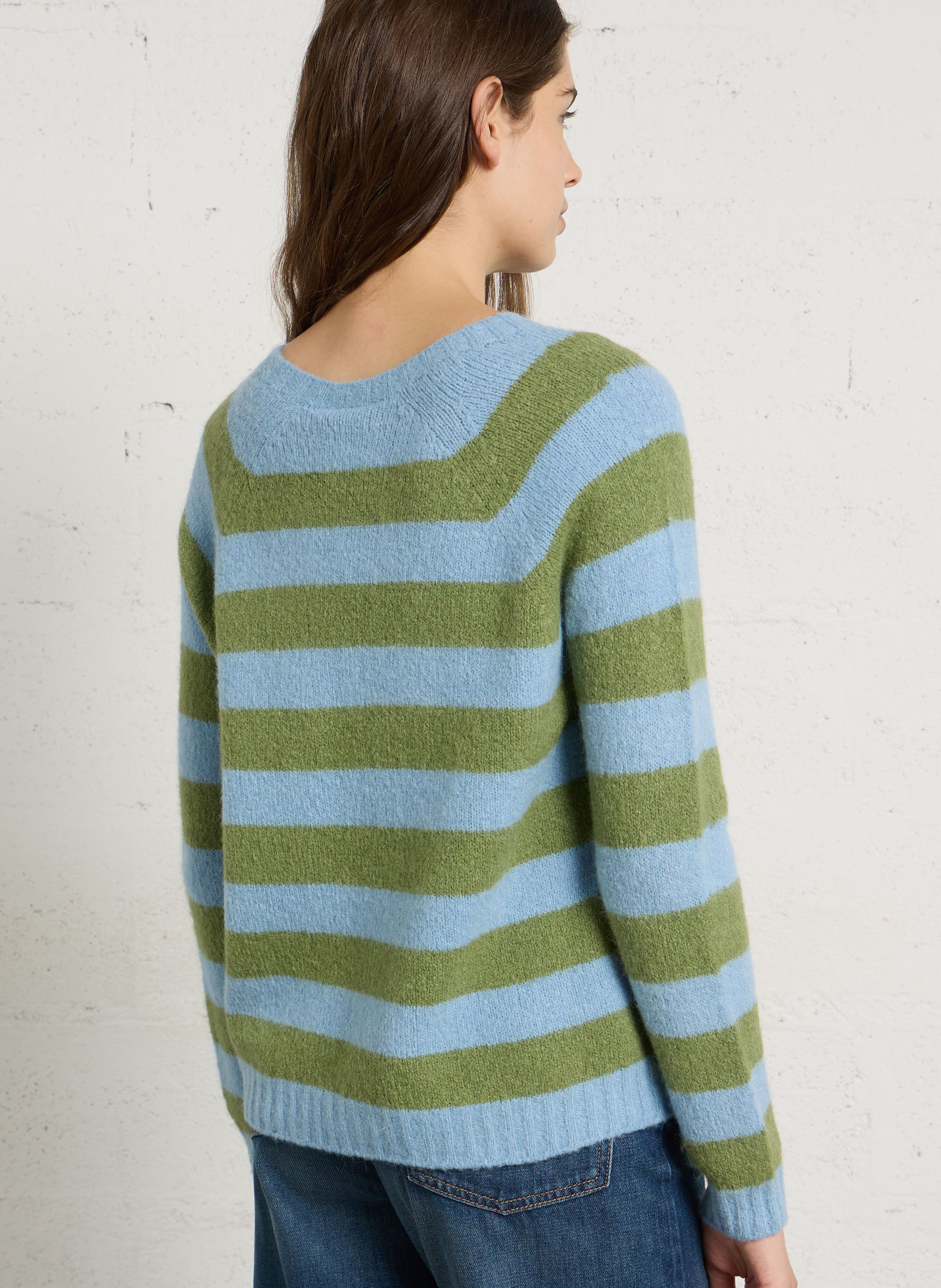 Ruime trui met boothals en strepen in gemengd breisel MAX MARA WEEK END Blauw