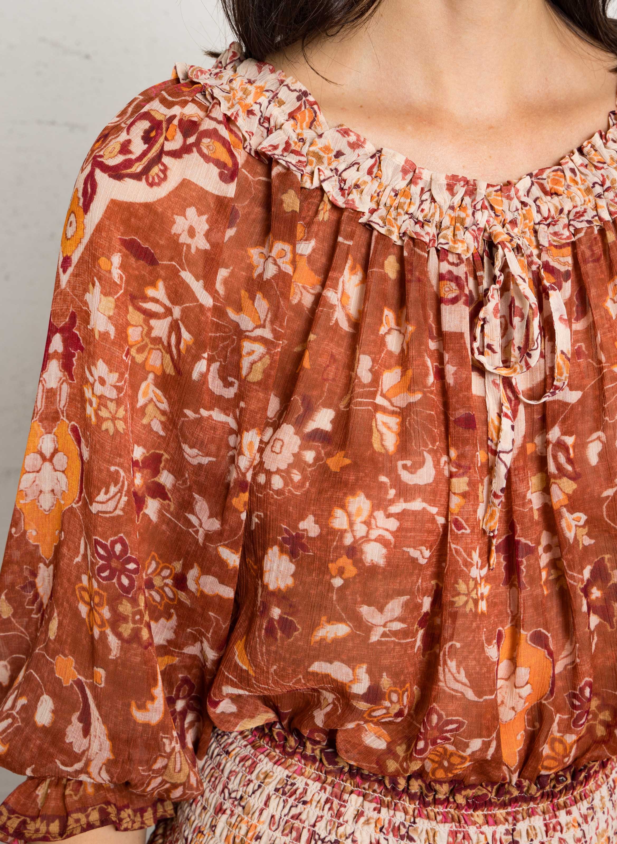 Gerade Bluse mit Bardot-Ausschnitt und Print SUD EXPRESS Orange