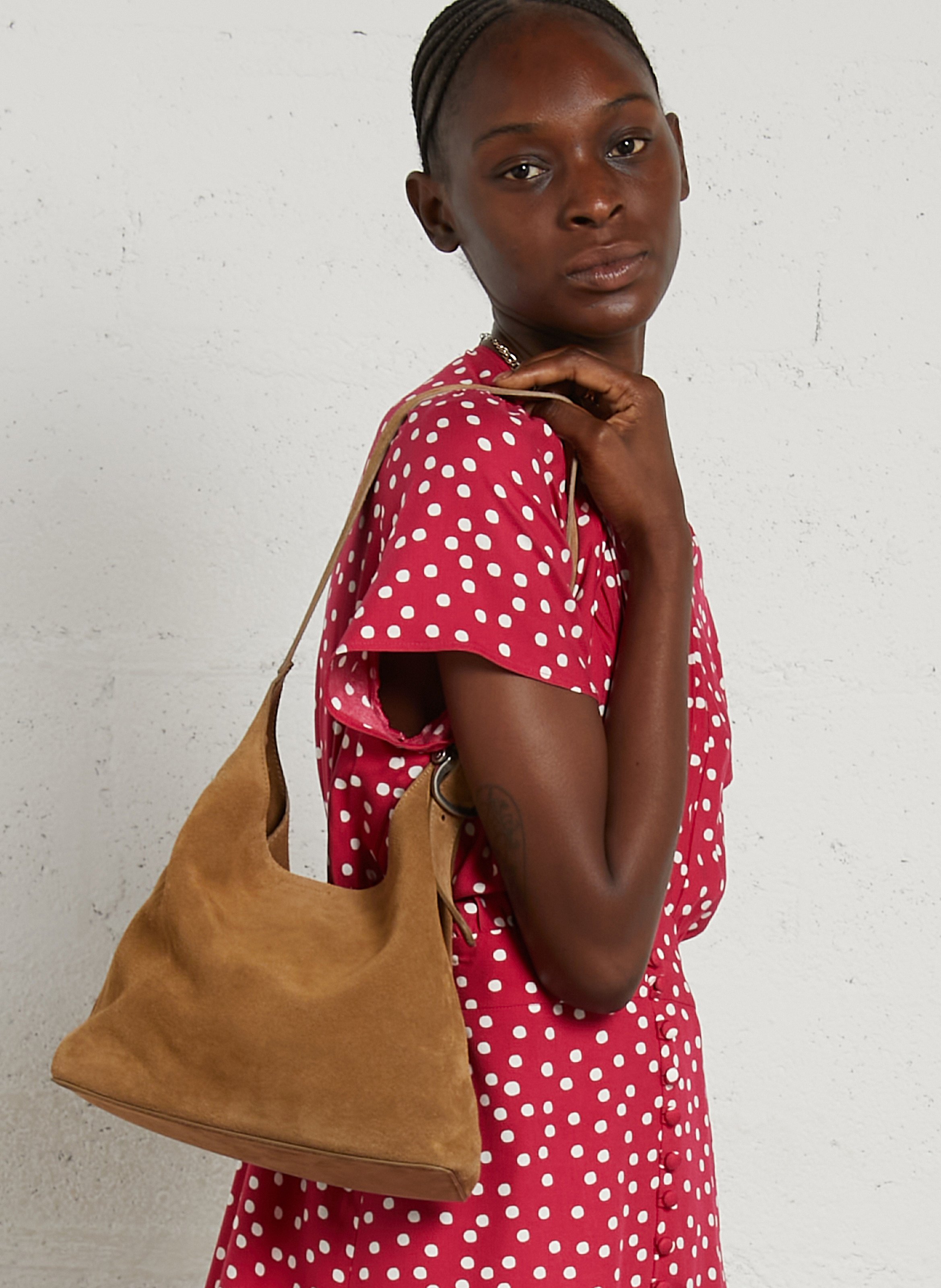 Sac besace en cuir velours IKKS Beige