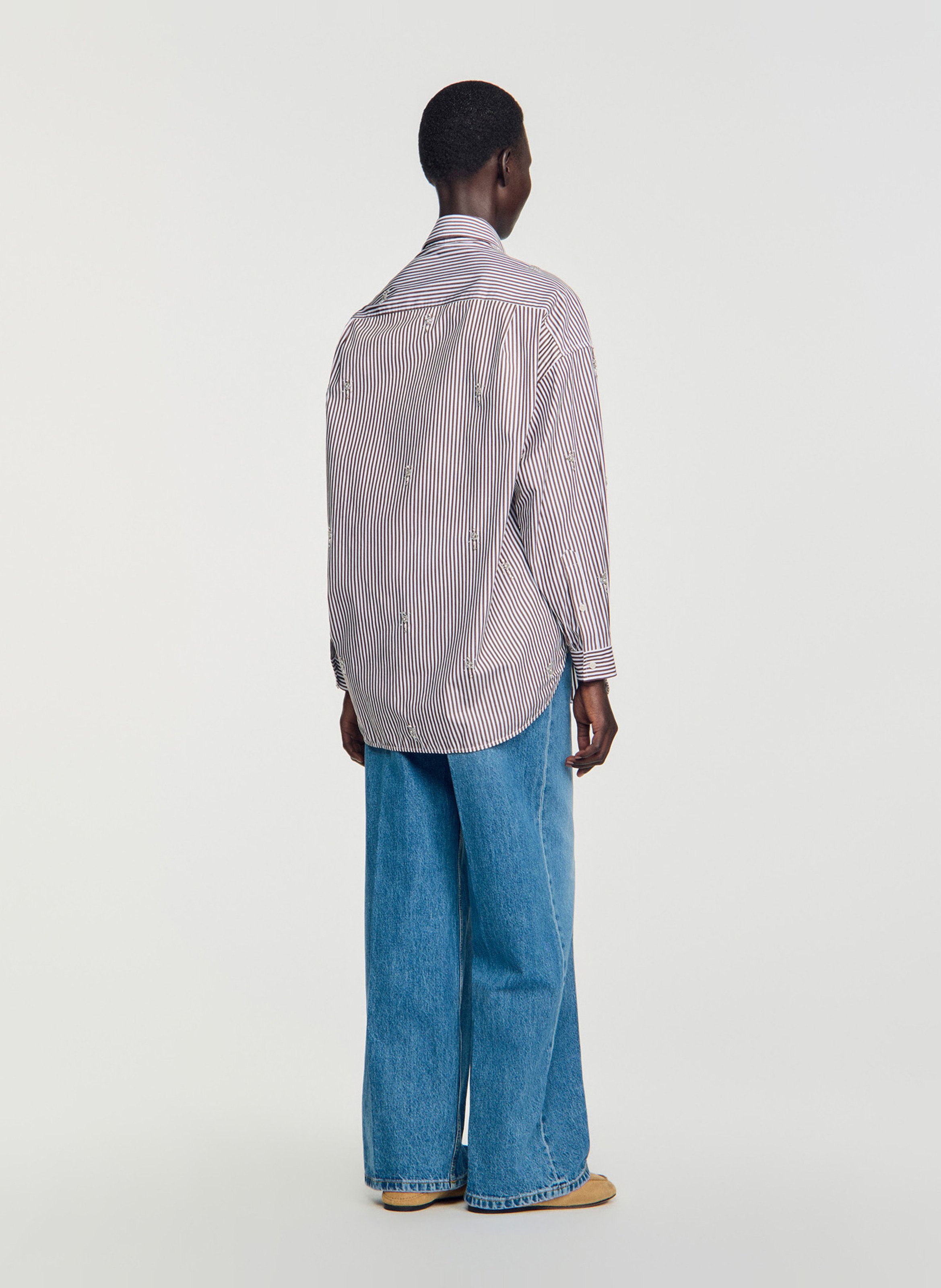 Chemise oversize col classique en coton mélangé rayé SANDRO Marron