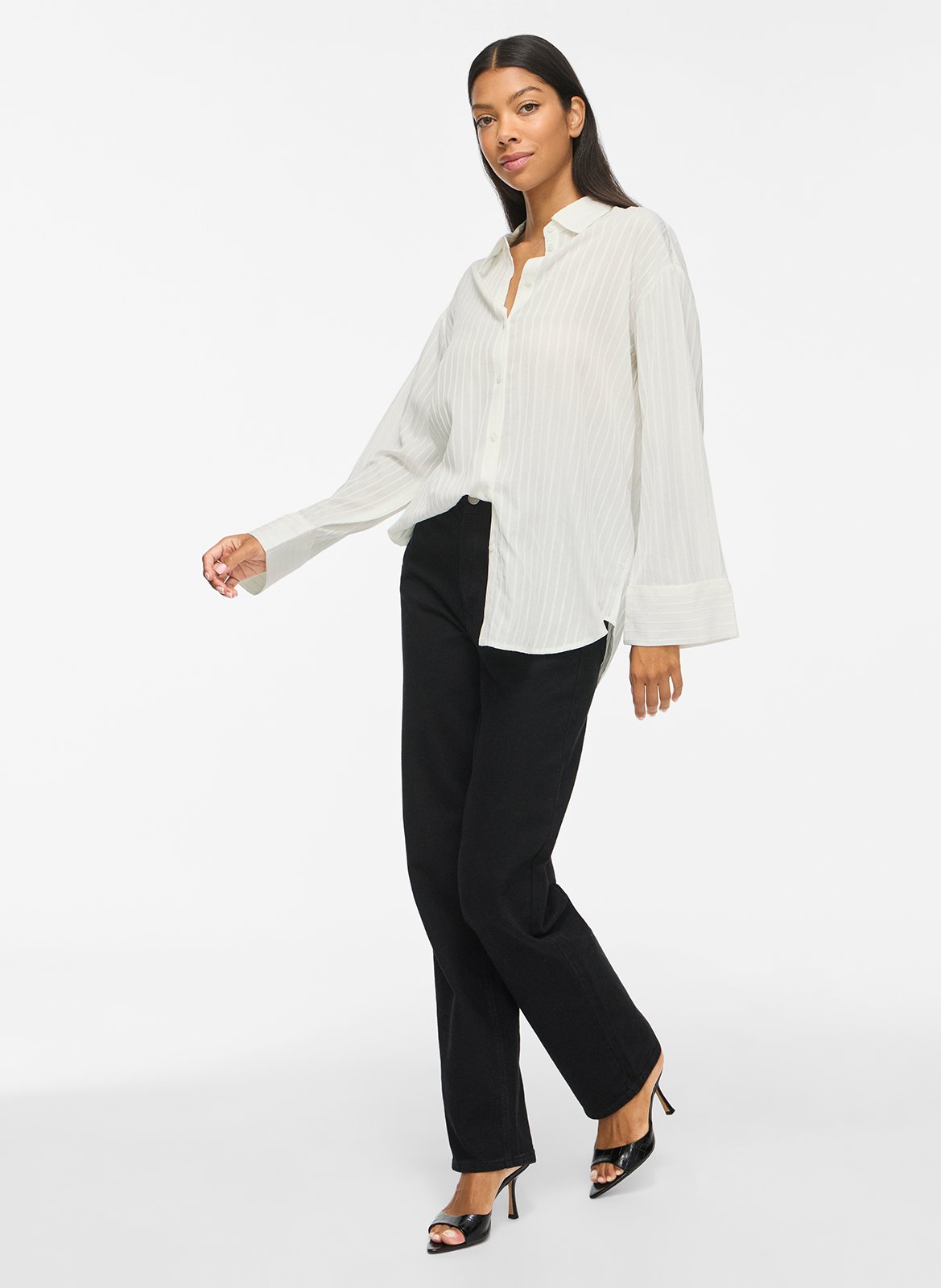 Oversized classic striped shirt VILA Beige