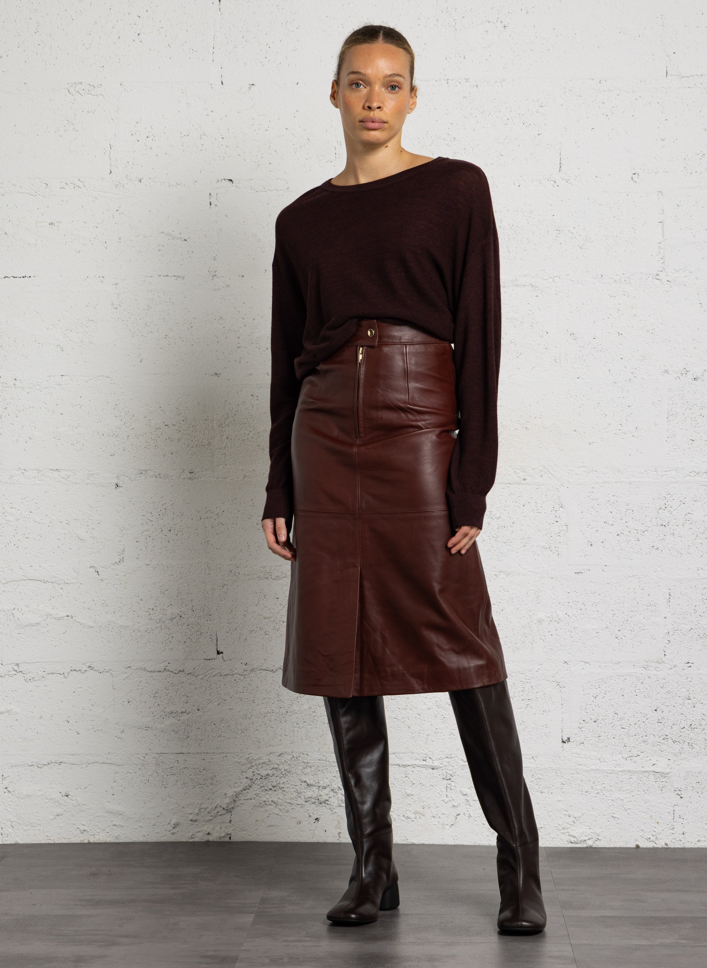 Halflange gerende leren rok MAISON 123 Rood