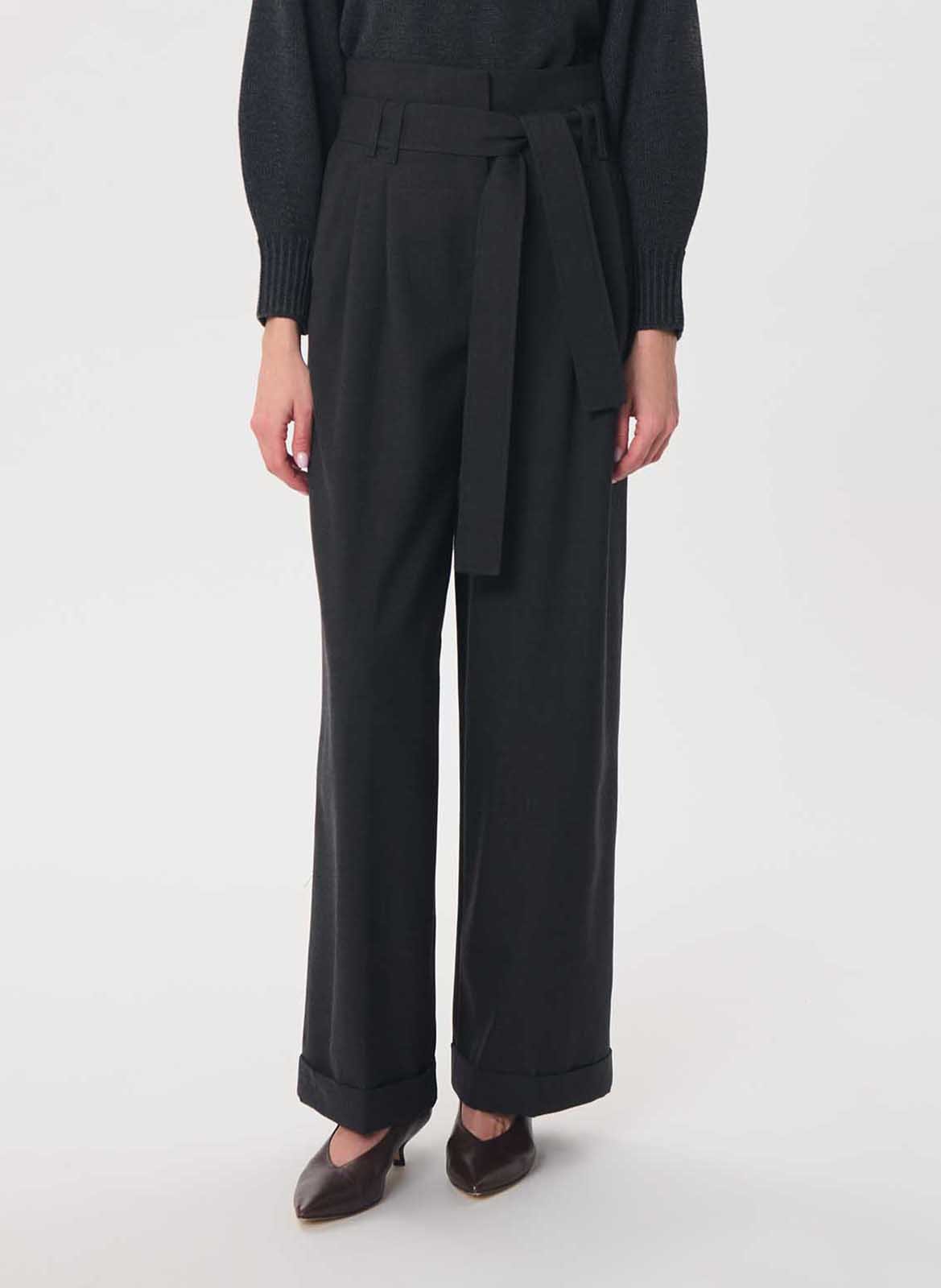 Wijde broek met hoge taille en ceintuur TARA JARMON Grijs