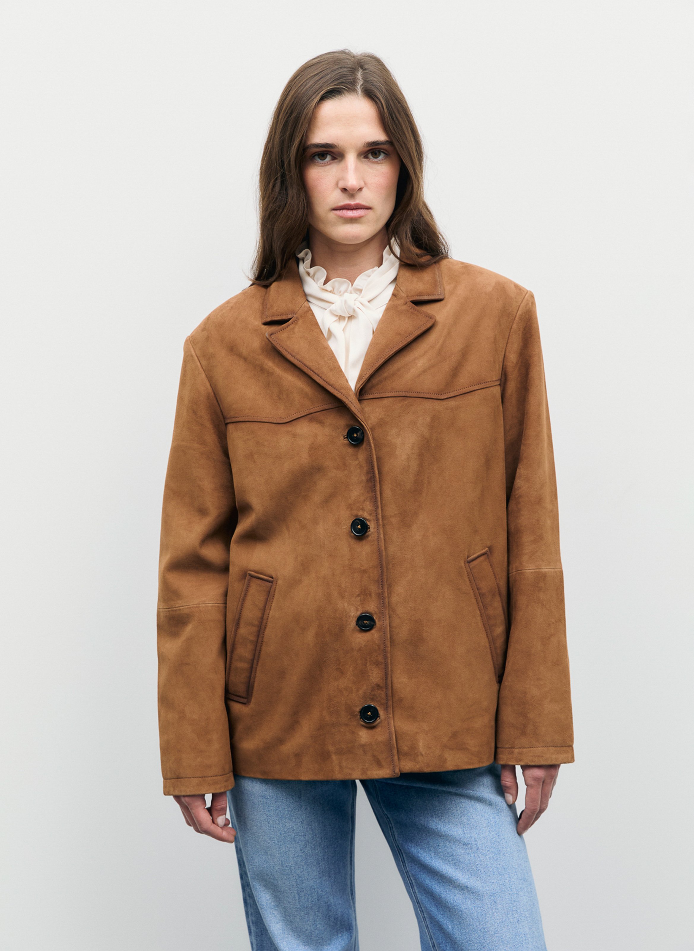 Veste col tailleur en cuir GERARD DAREL Bruin