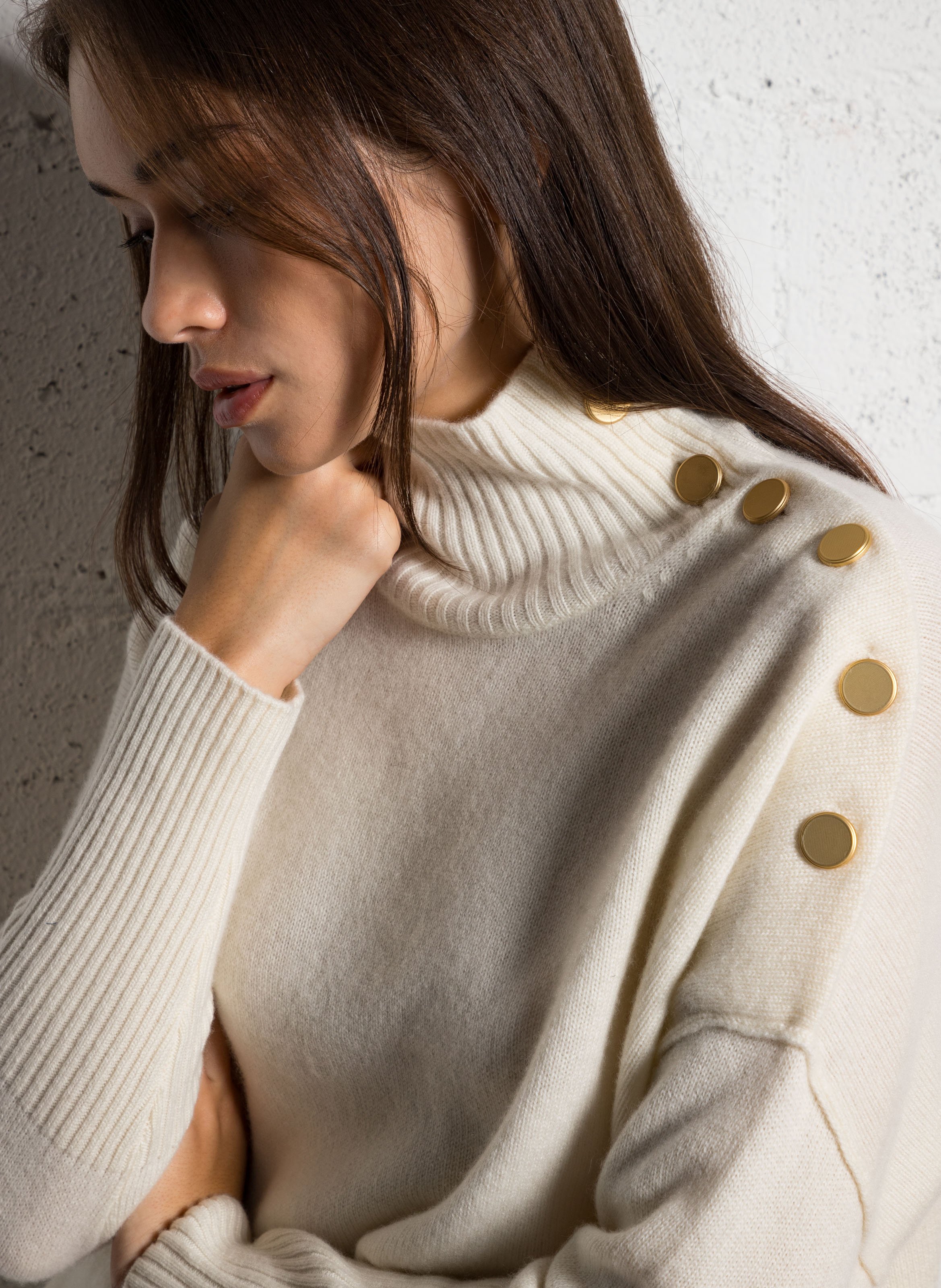 Pull à col montant en cachemire KUJTEN Blanc