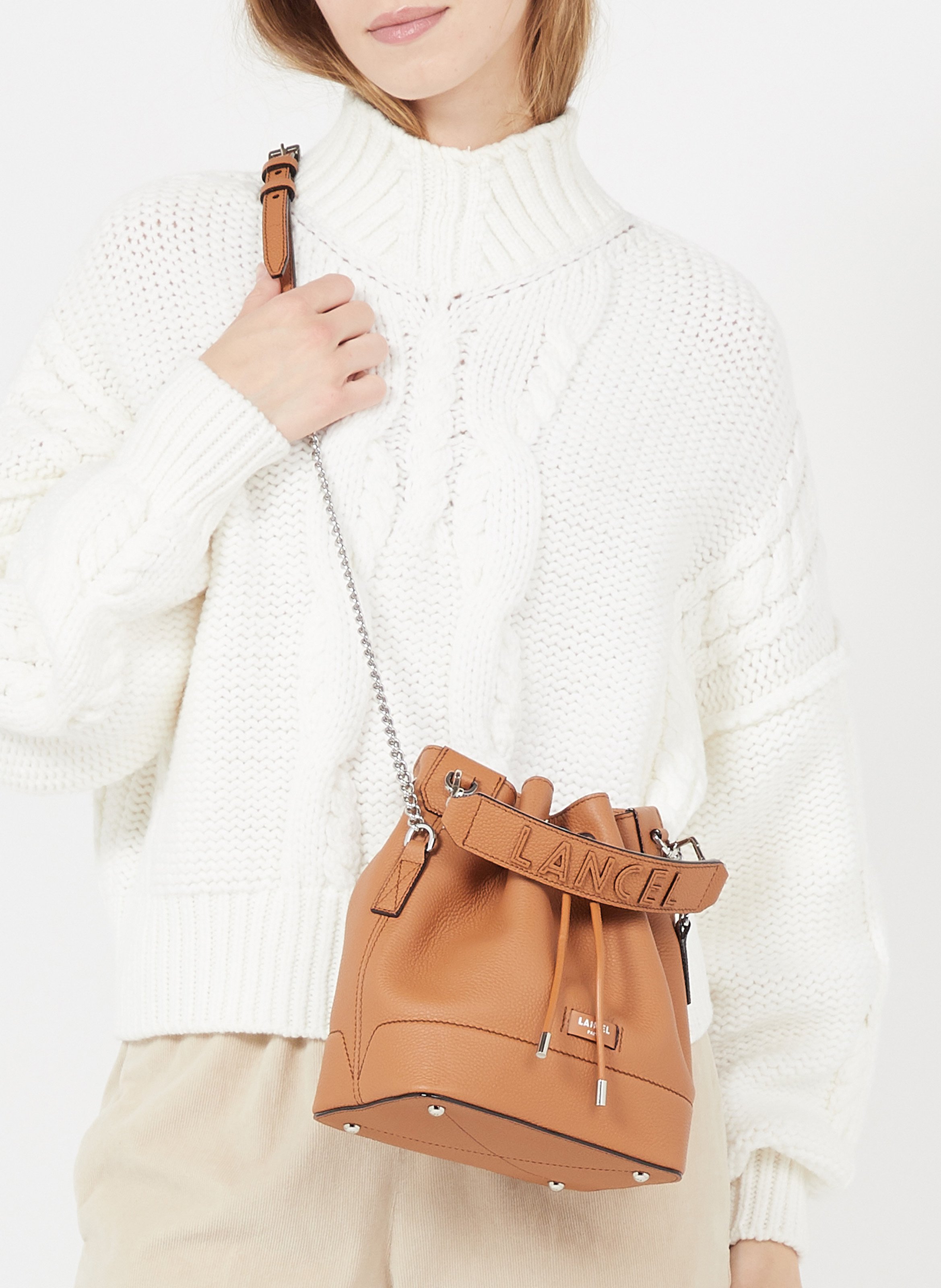 Beuteltasche aus genarbtem Leder LANCEL Beige