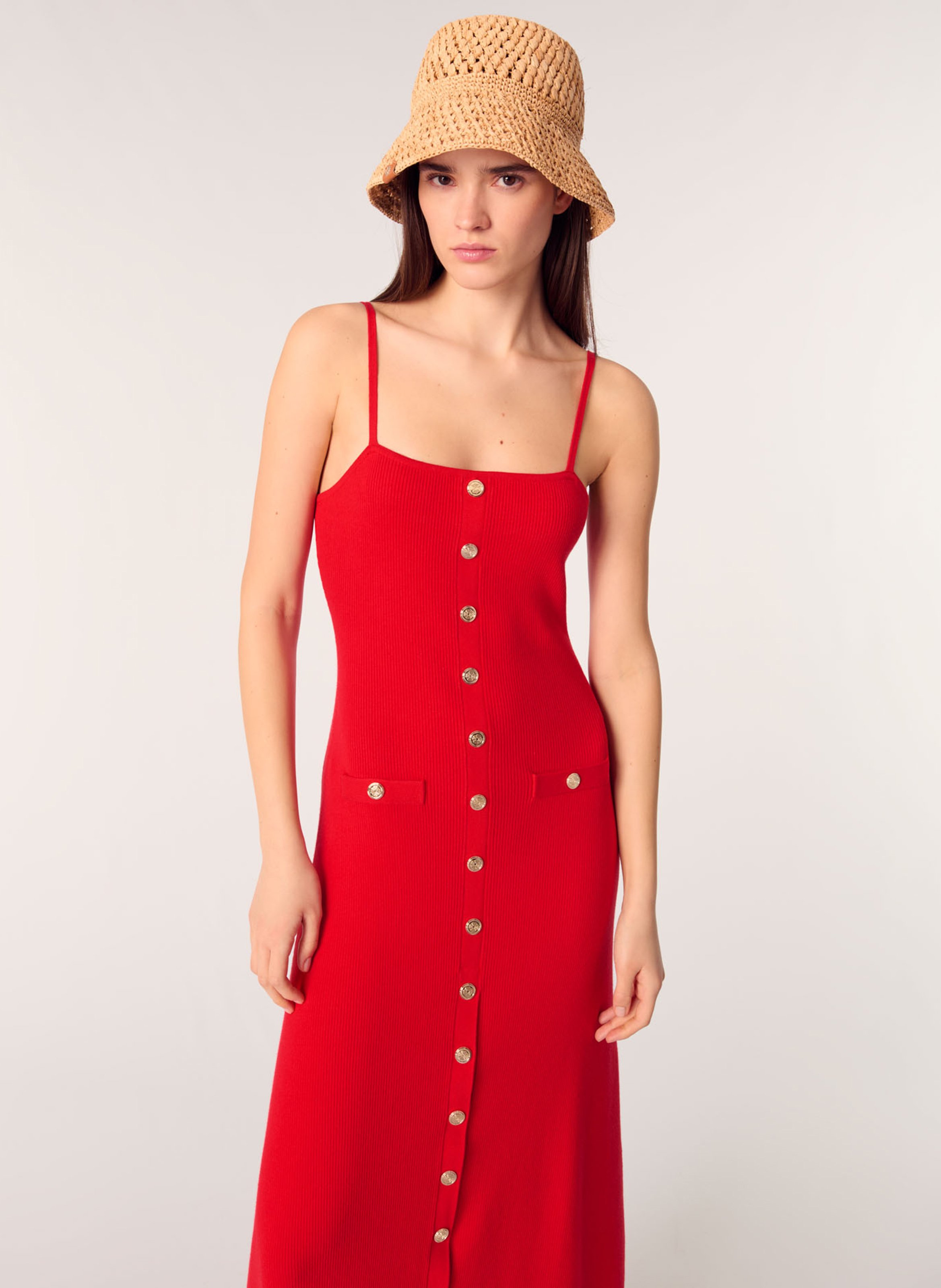 Maje Maxi Maje Jurk Outlet Beate Long Knitted Dress Rouge Maje