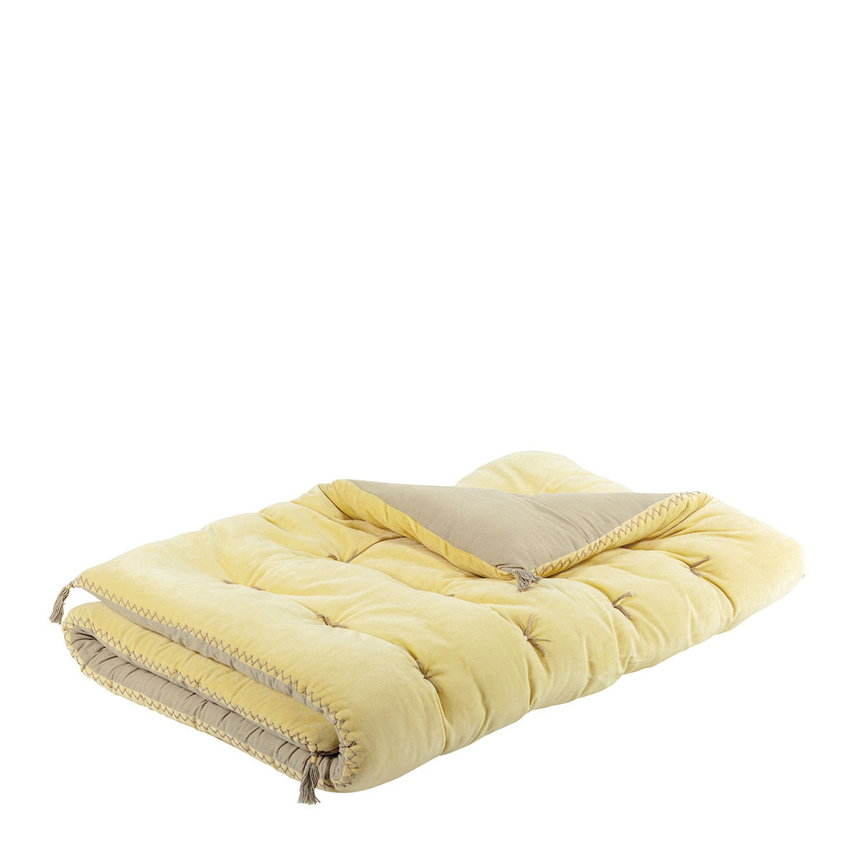 Futon mattéo en velours de coton et lin - 180 x 80 cm - jaune pastel BLANC D'IVOIRE Jaune
