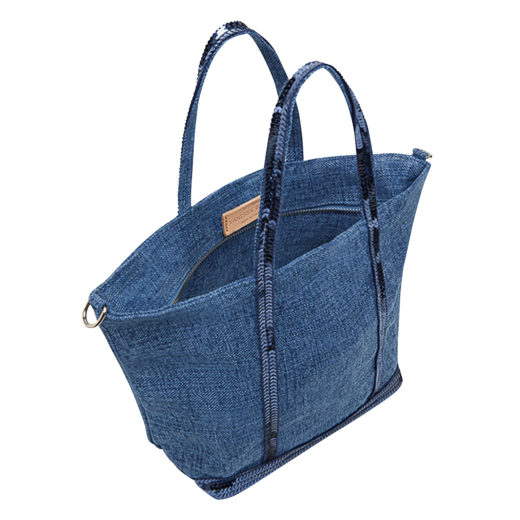 Sequined linen tote bag - Small size VANESSA BRUNO Blue