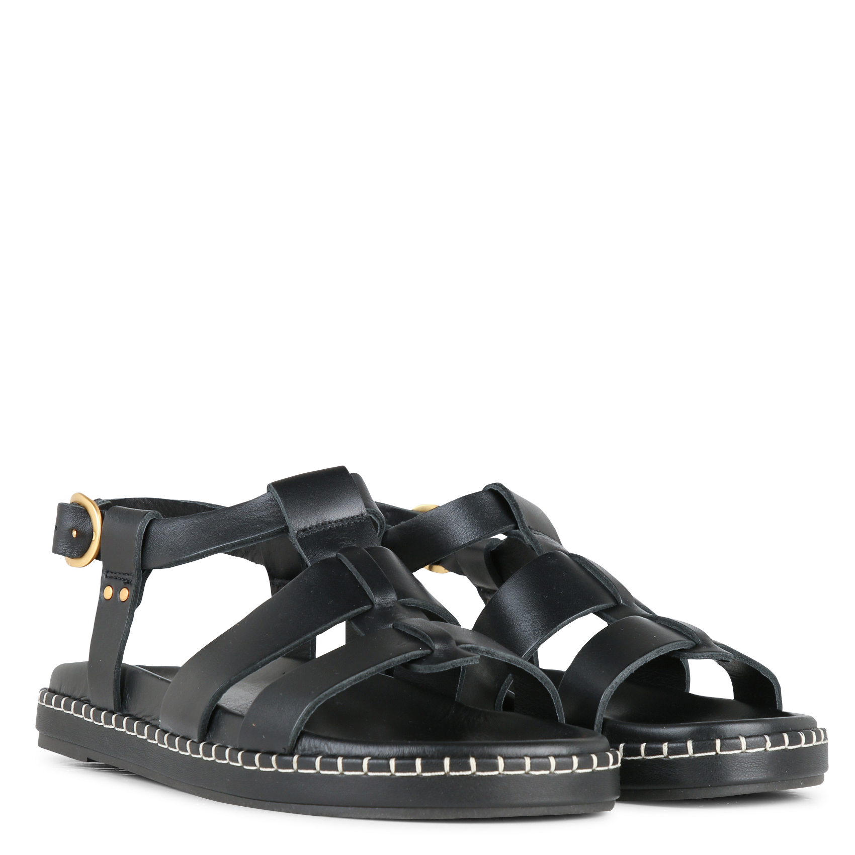 Aouda flat leather sandals MAISON TOUFET Black