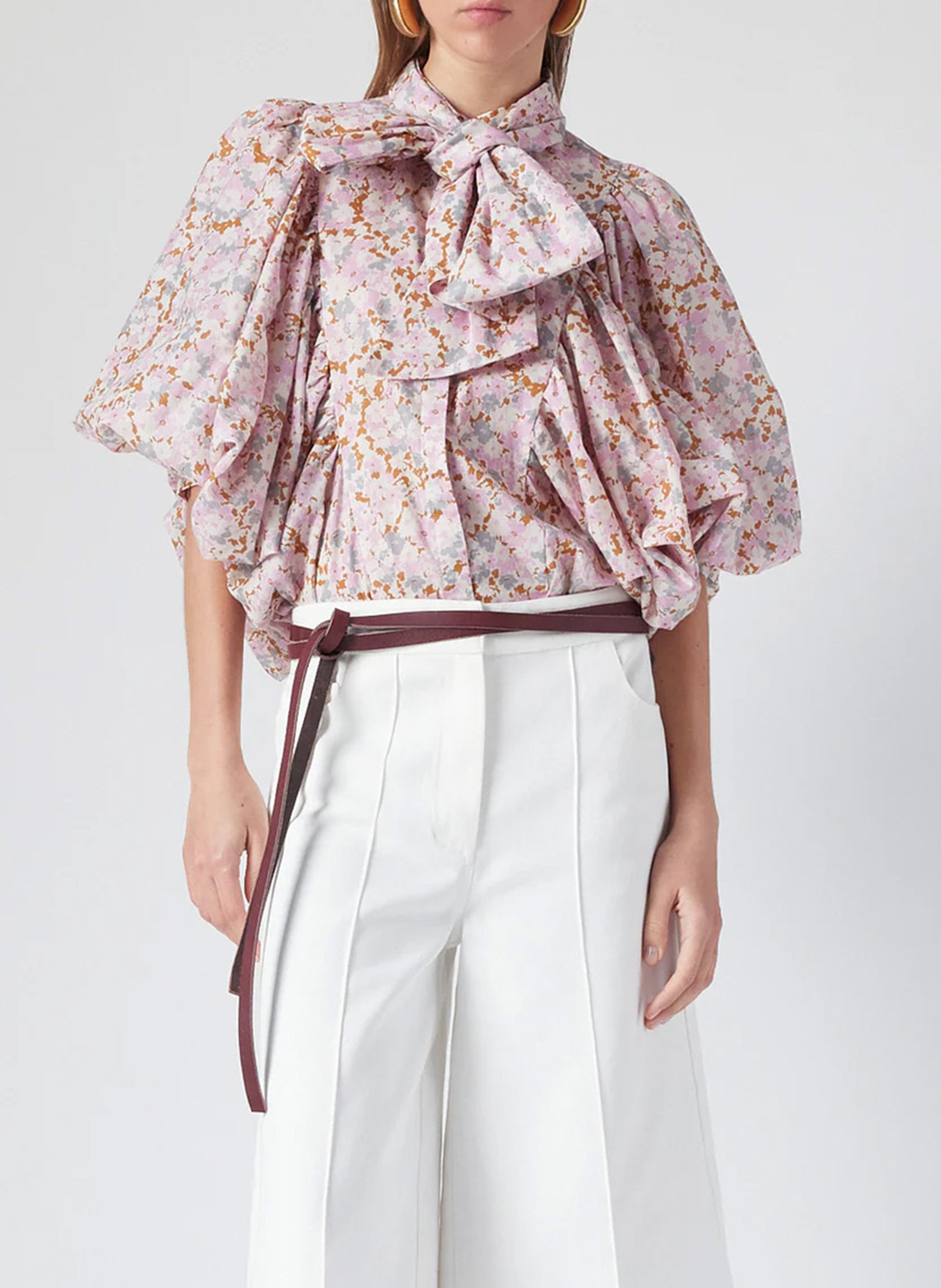 Blouse ample col montant en coton THE LABEL EDITION Rose