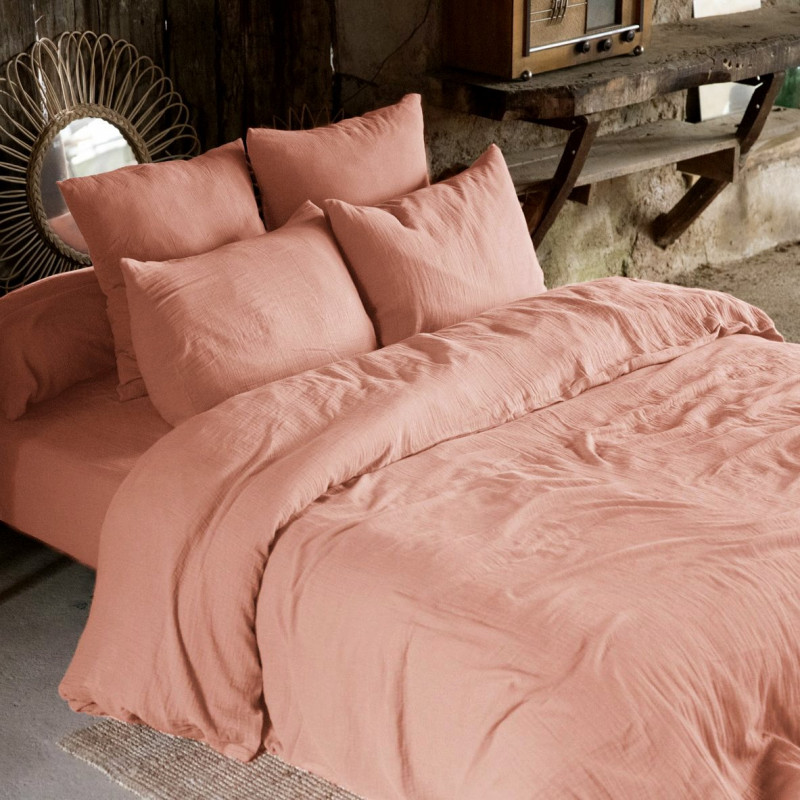Cotton percale pillow case L'EFFET PAPILLON Pink