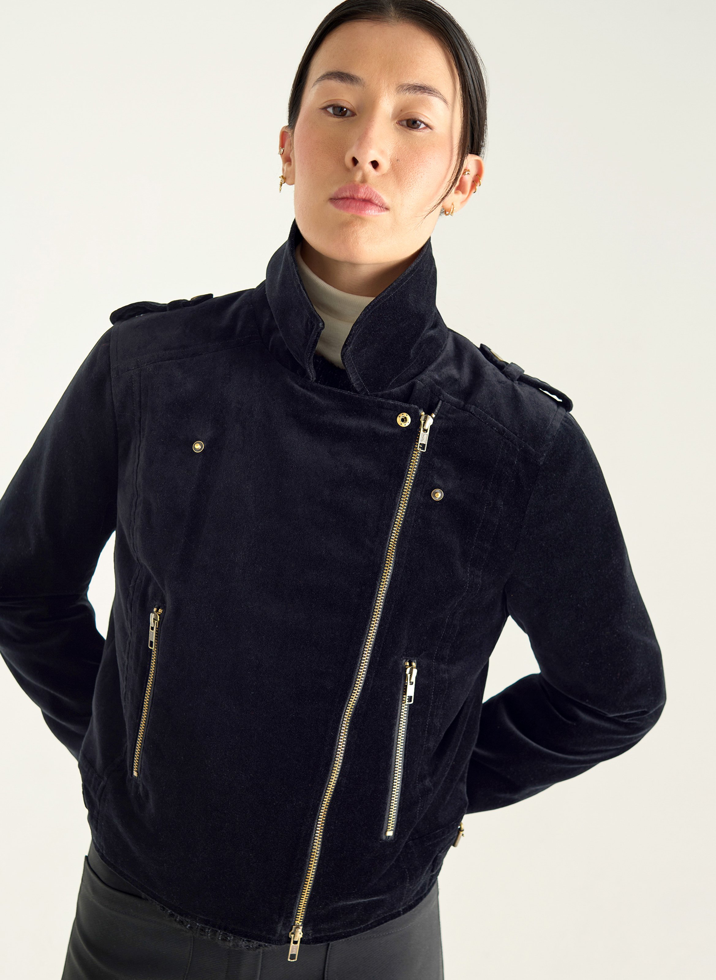 Gerade geschnittener Baumwollblazer ACOTE Schwarz