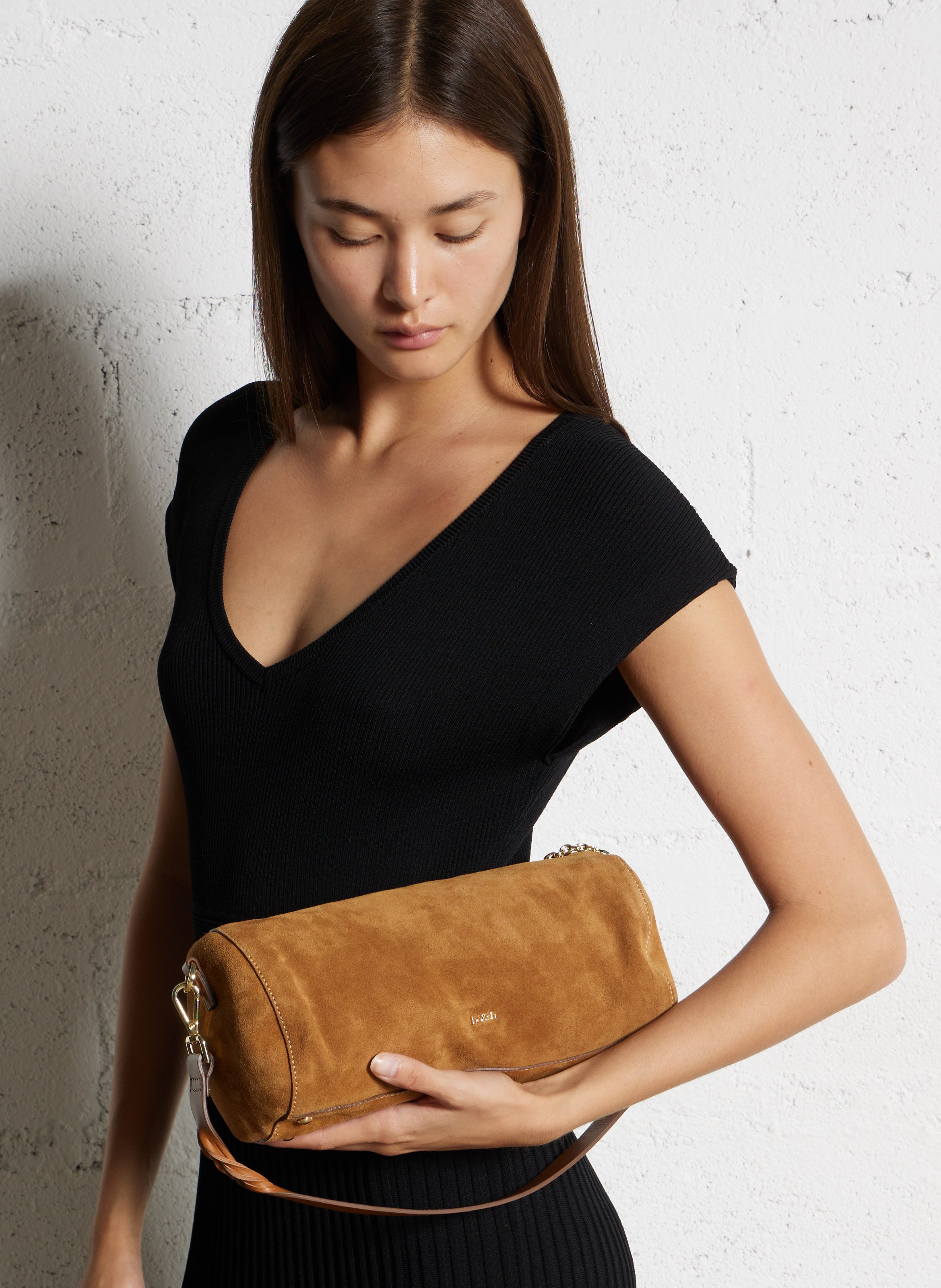 Sac baguette en cuir velours BA&SH Marron