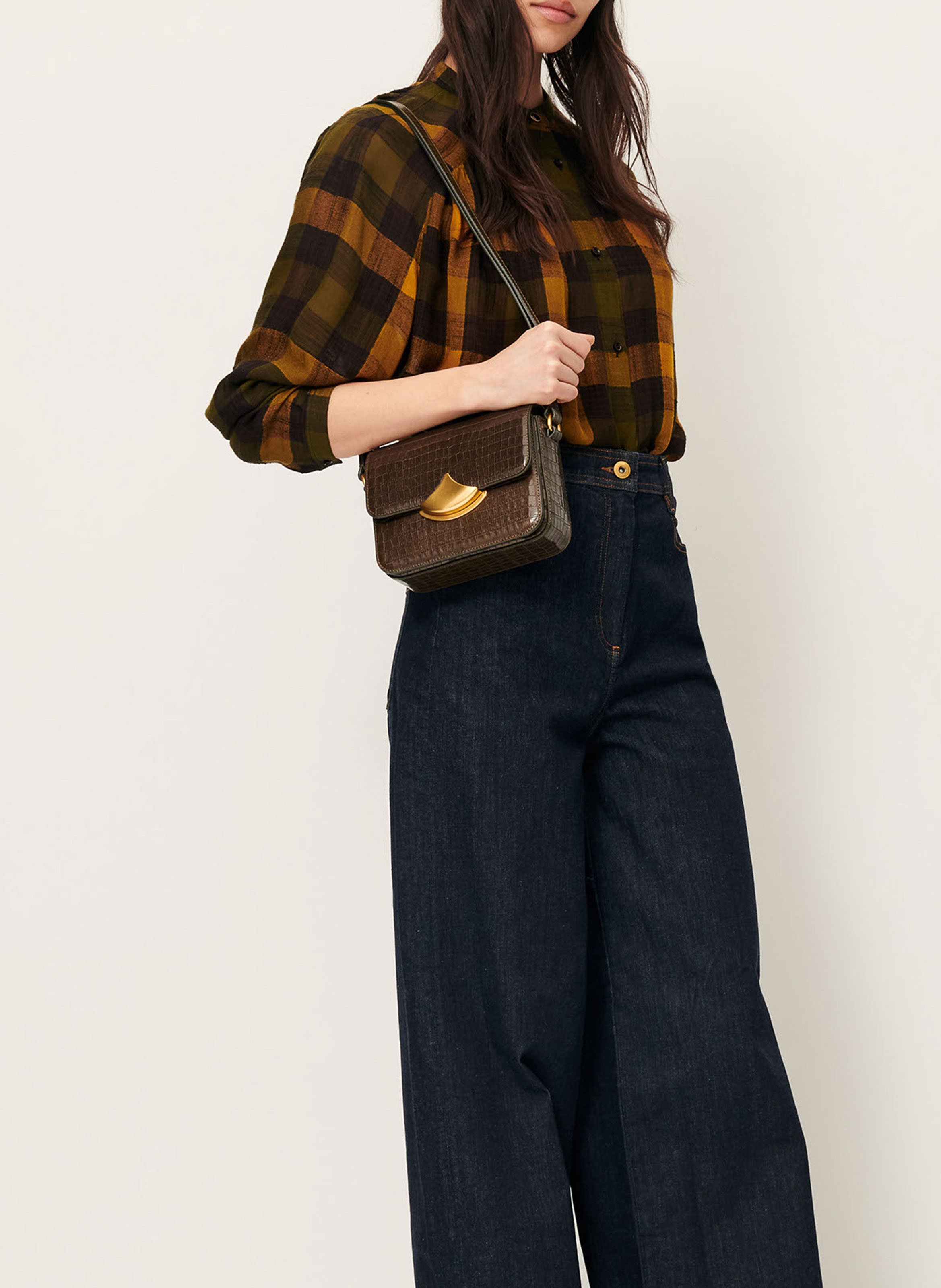 Chemise ample col classque à carreaux SESSUN Kaki