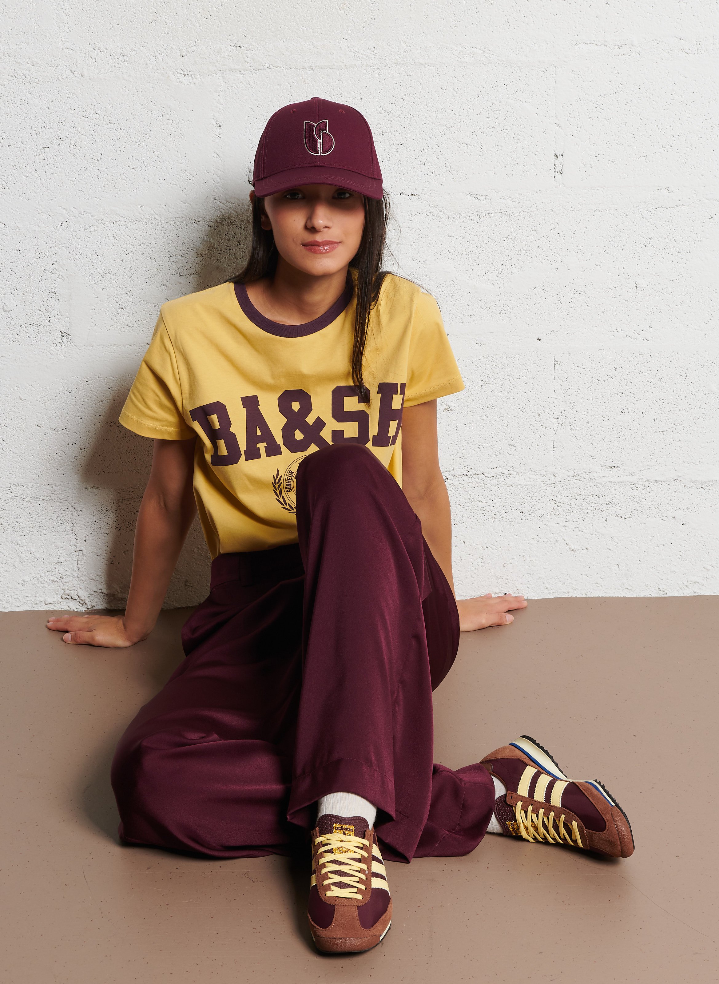 Straight round-neck cotton T-shirt with screen print BA&SH Yellow