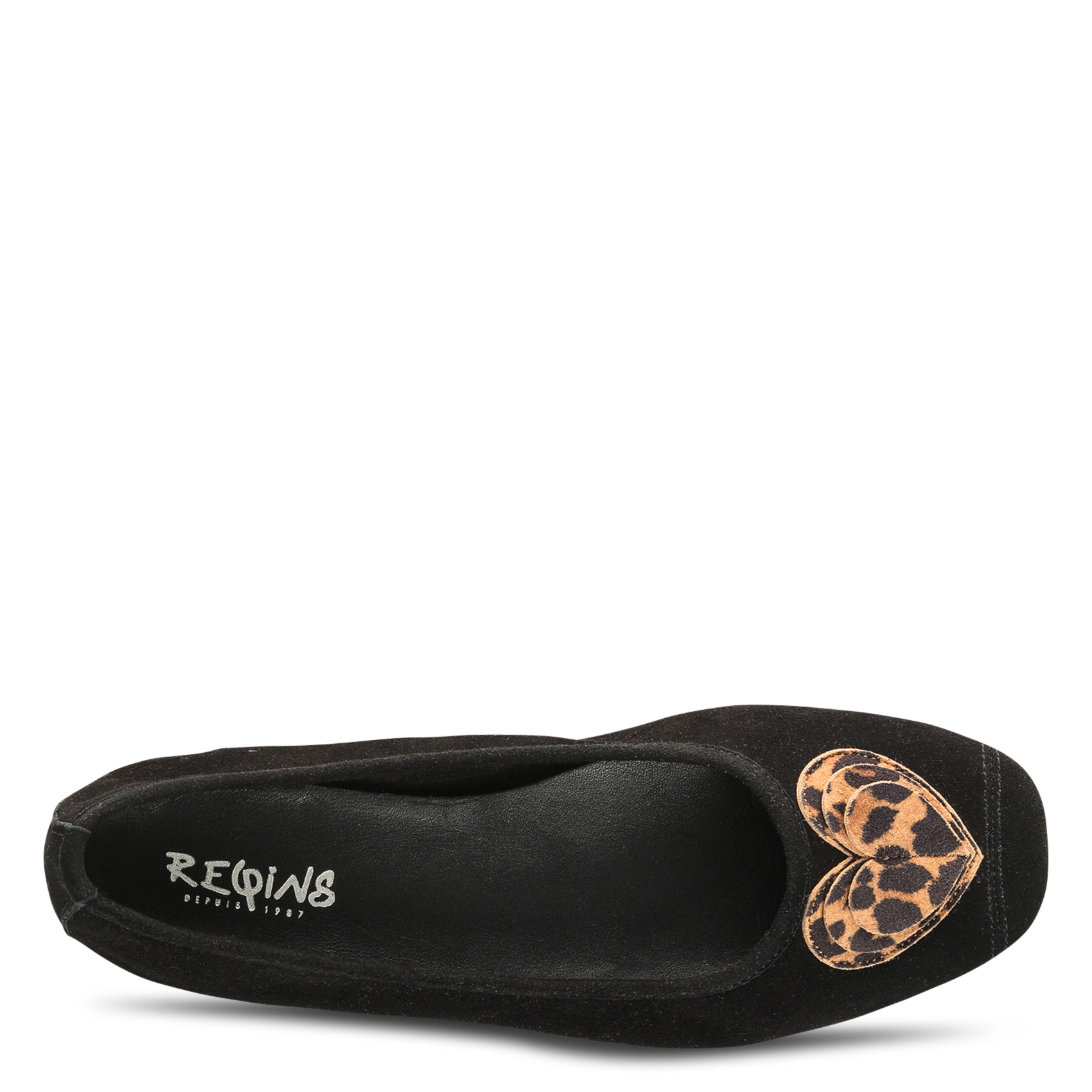 Platte ballerina's met luipaarddetail in leer REQINS Zwart