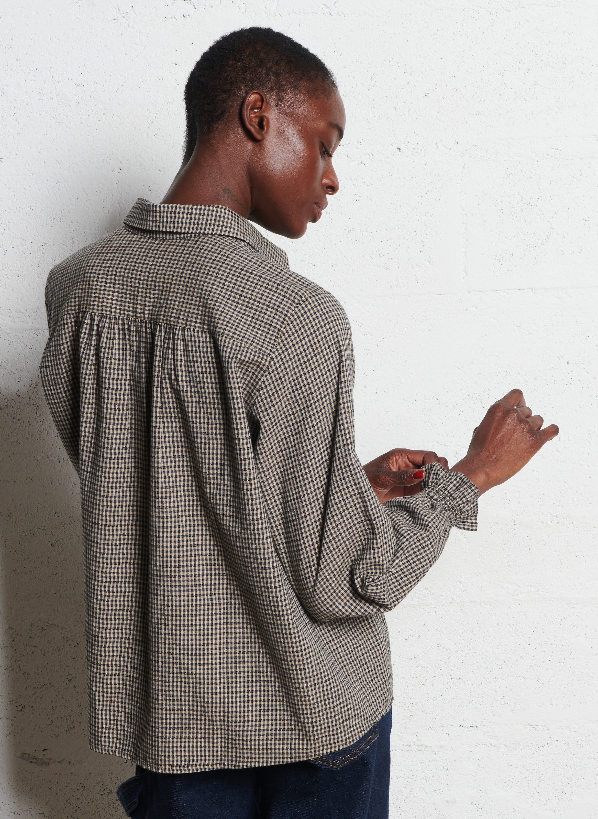 Cotton and linen shirt with classic collar DES PETITS HAUTS Brown