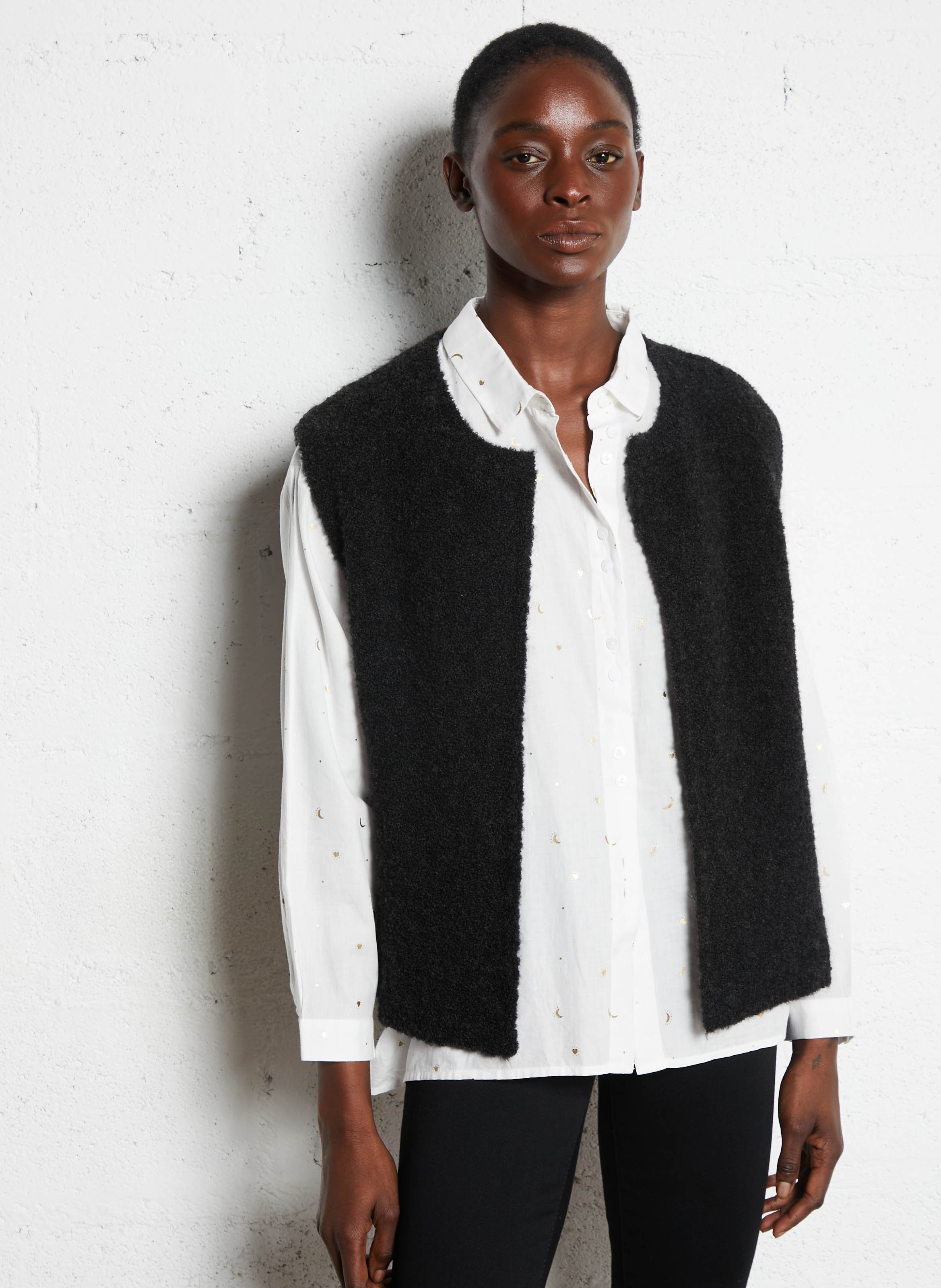 Round-neck mixed-knit cardigan DES PETITS HAUTS