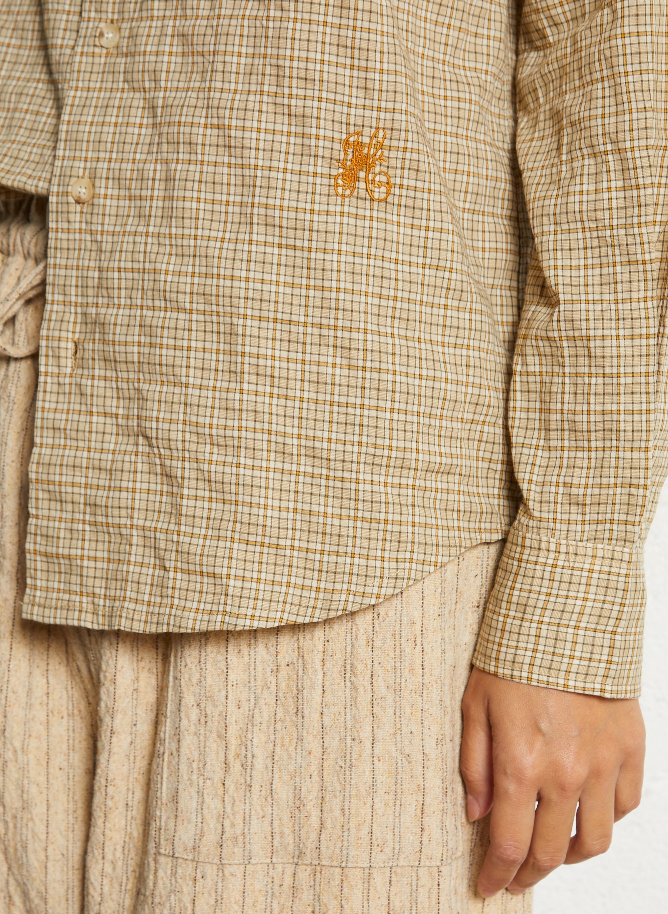 Loose-fit plaid cotton shirt with classic collar HOD PARIS Beige