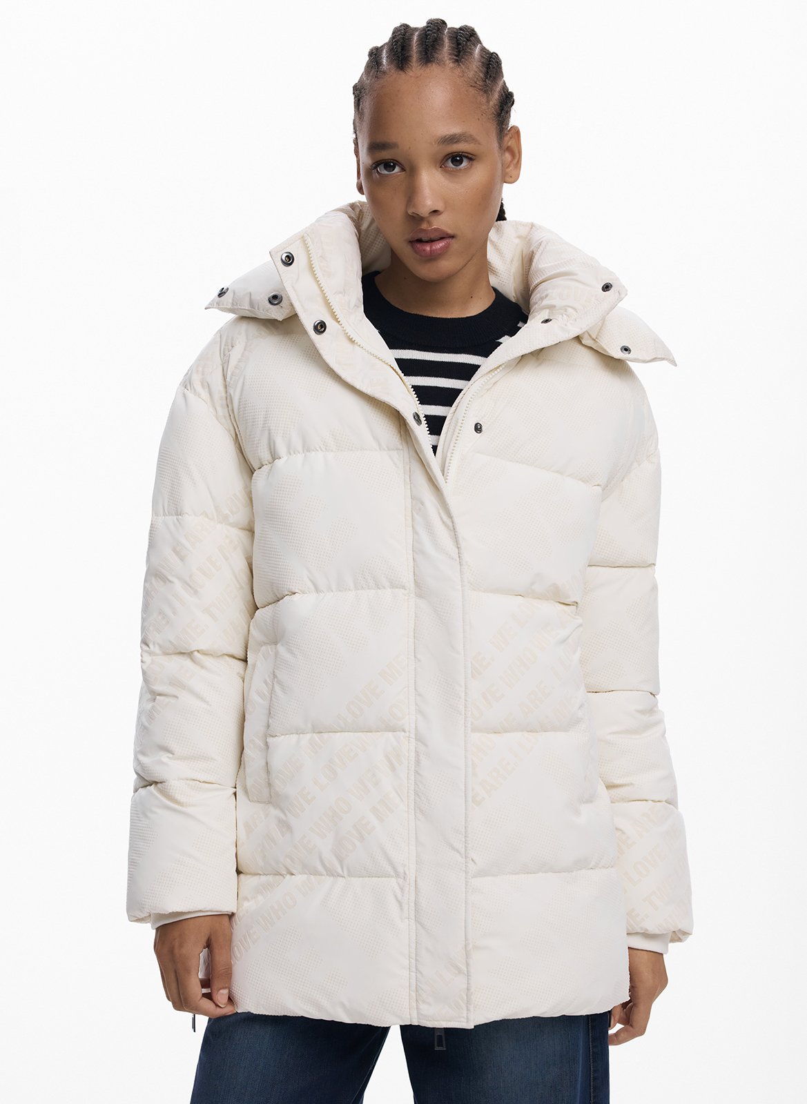 Doudoune droite matelassée à capuche DESIGUAL Blanc