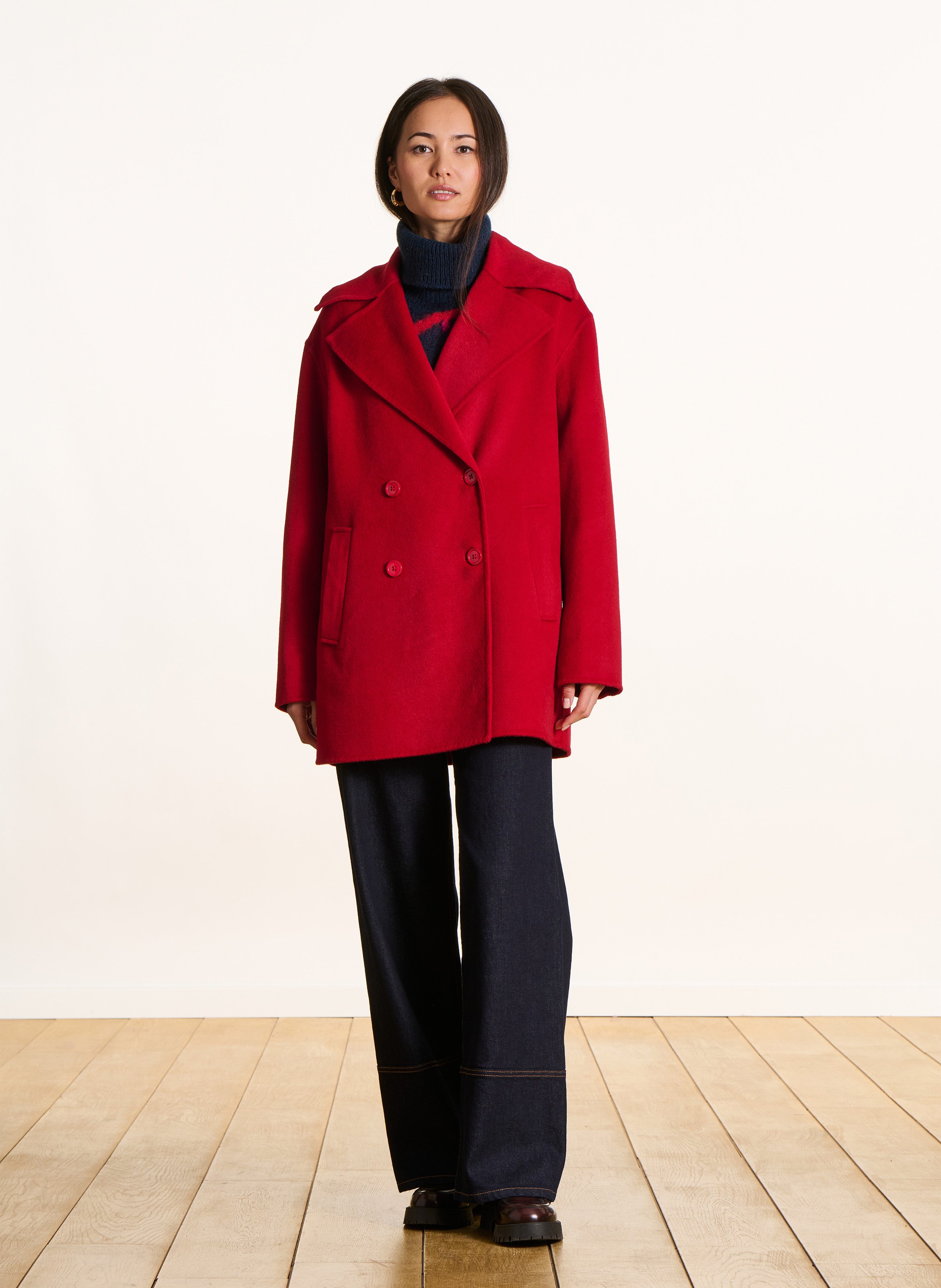 Oversized mantel met knopen in gemengde wol LA FEE MARABOUTEE Rood