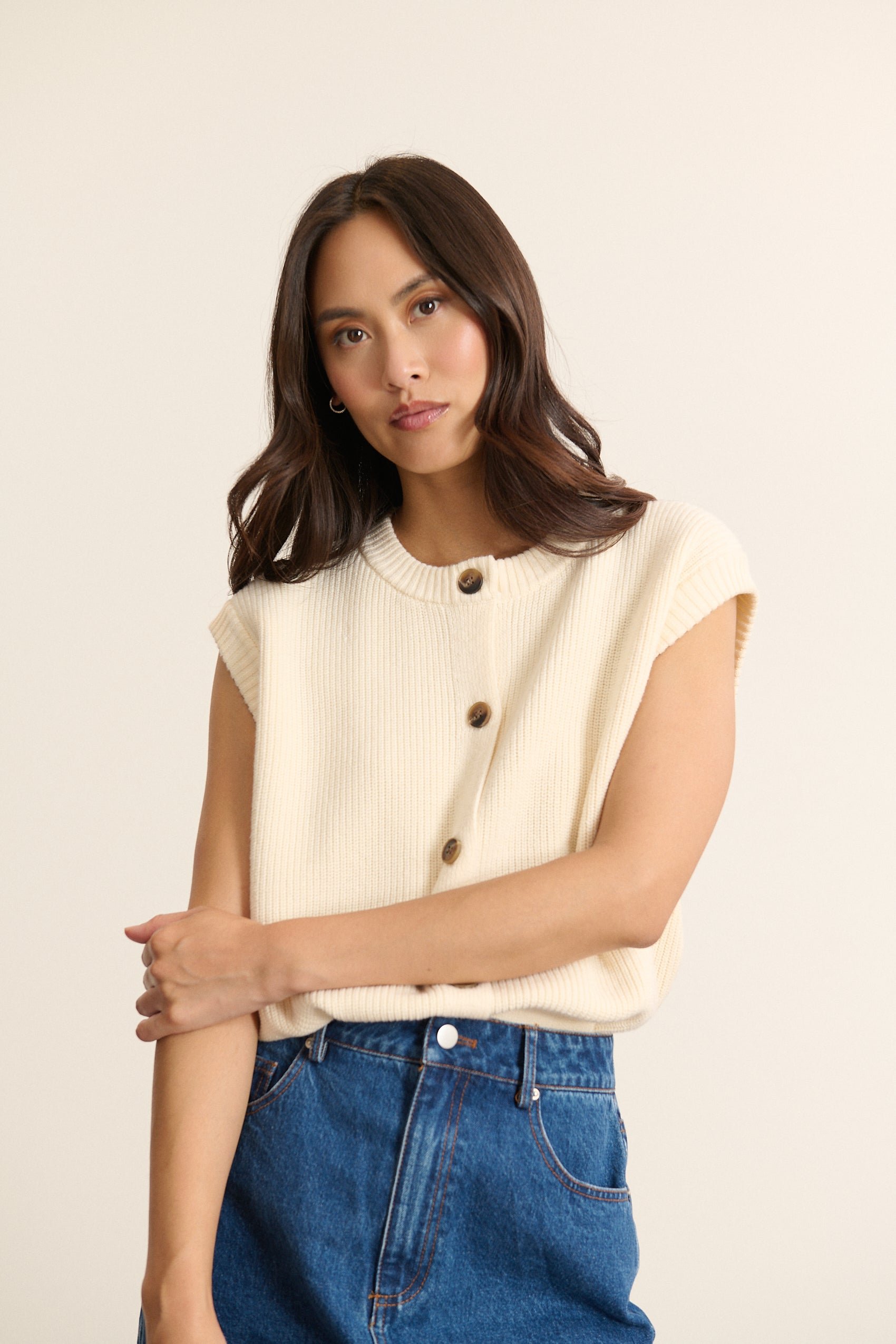 Sleeveless buttoned cardigan GARANCE PARIS White