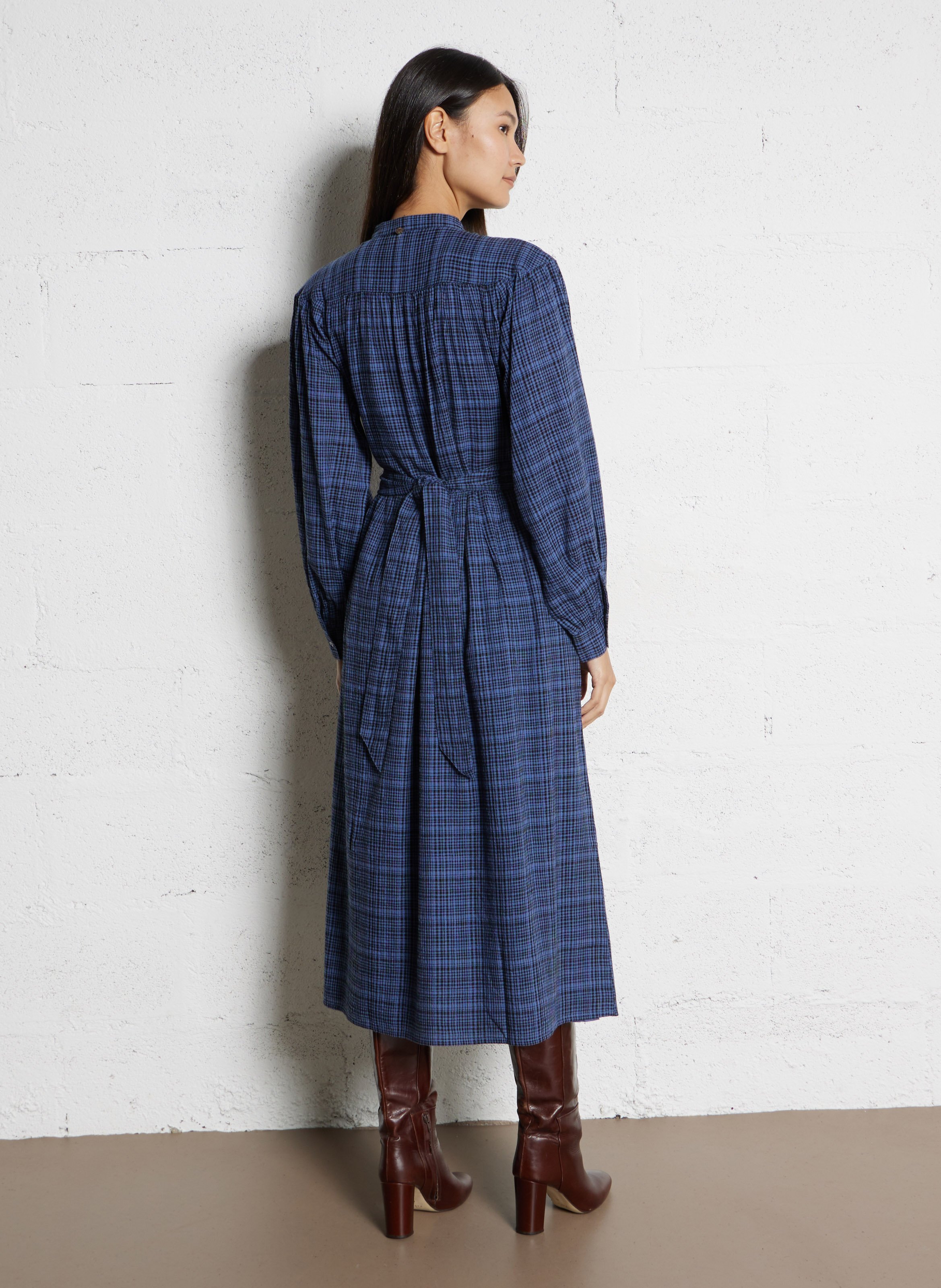 Langes Kleid mit Rundhalsausschnitt aus bedruckter Baumwollmischung ANTIK BATIK Blau