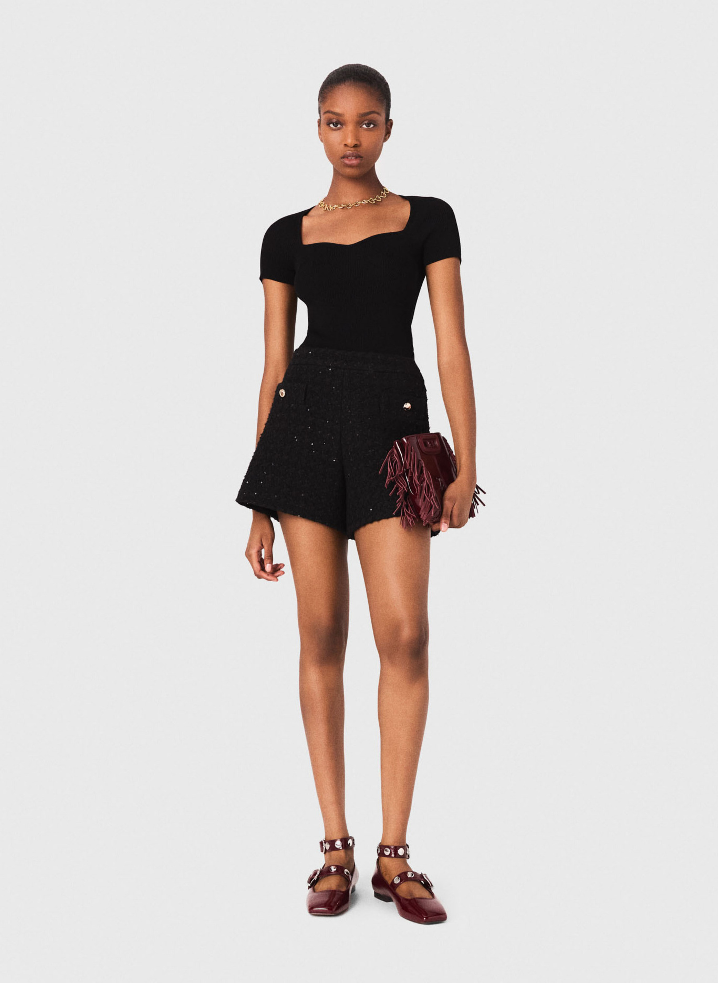 Top moulant en maille MAJE Noir