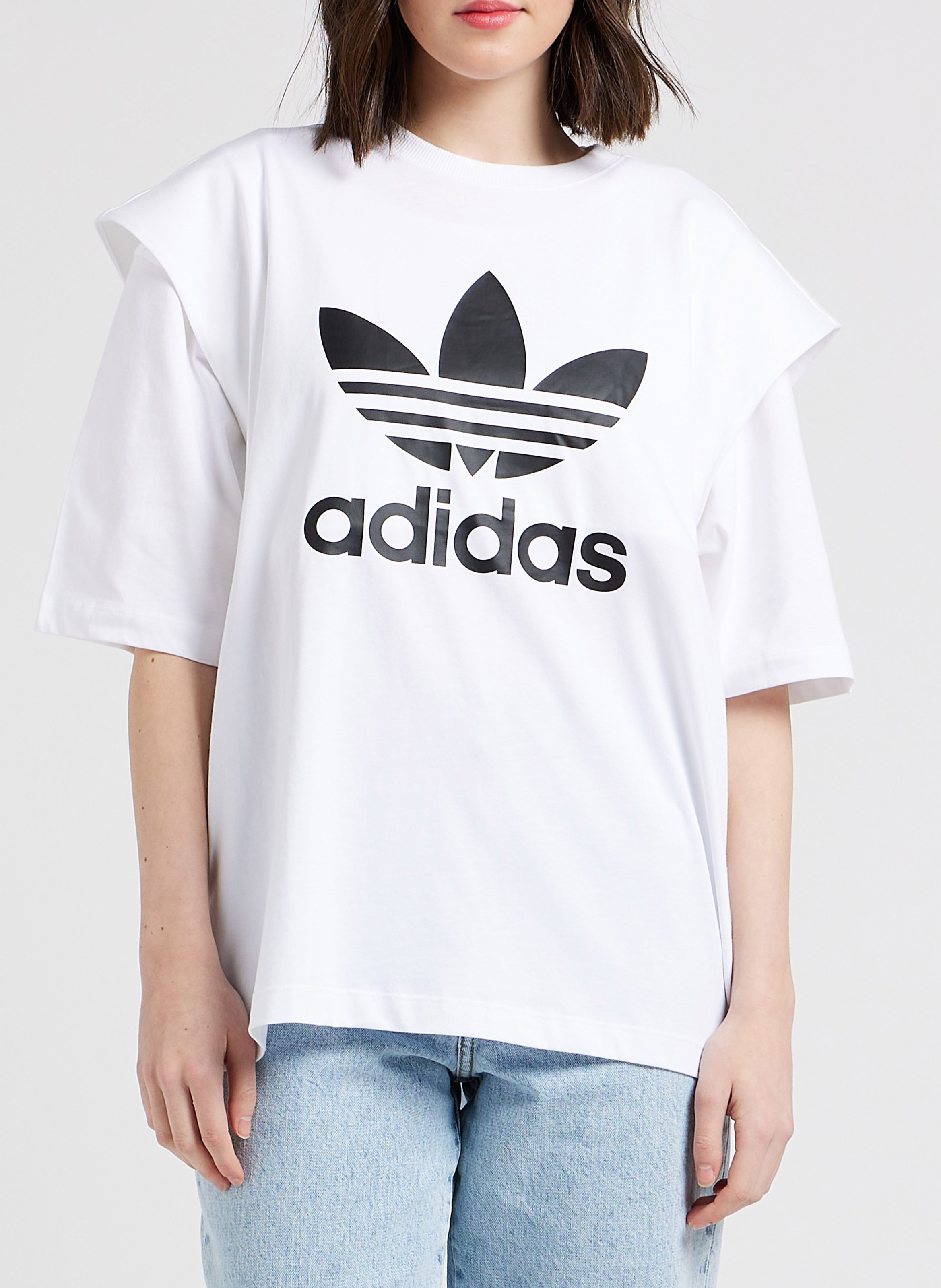 Tee-shirt col rond logo sérigraphié en coton  ADIDAS Blanc