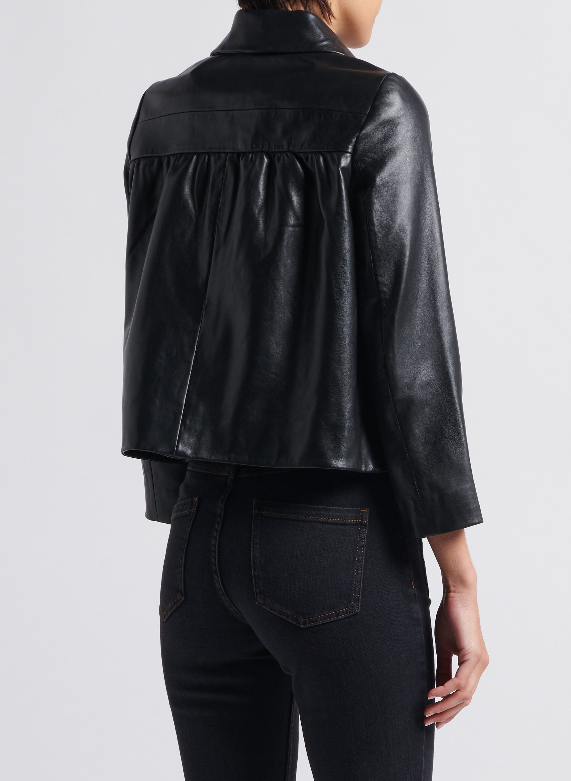 Veste courte col claudine en cuir BA&SH Noir