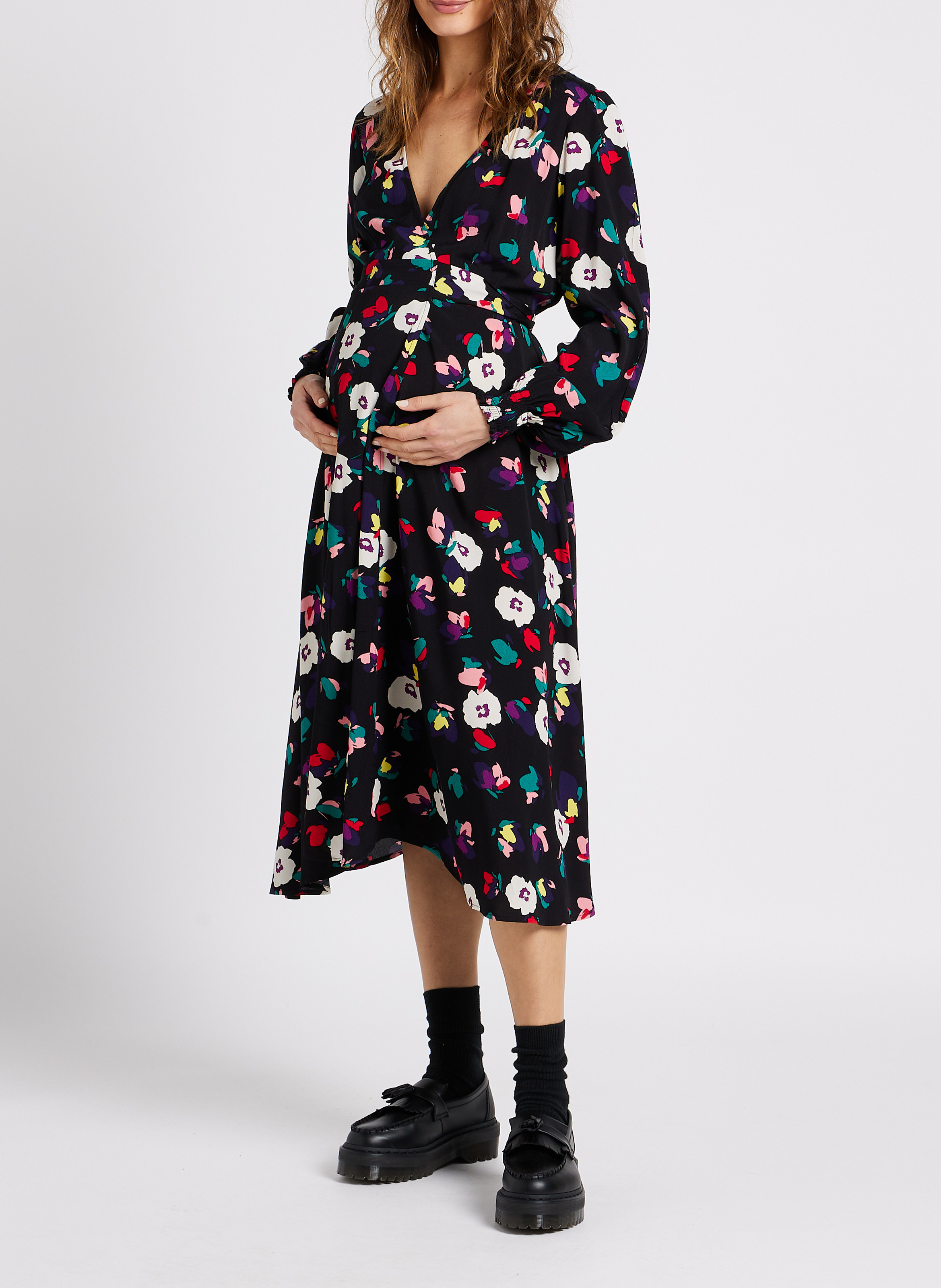 Robe midi col V imprimée floral  SERAPHINE Multicolore