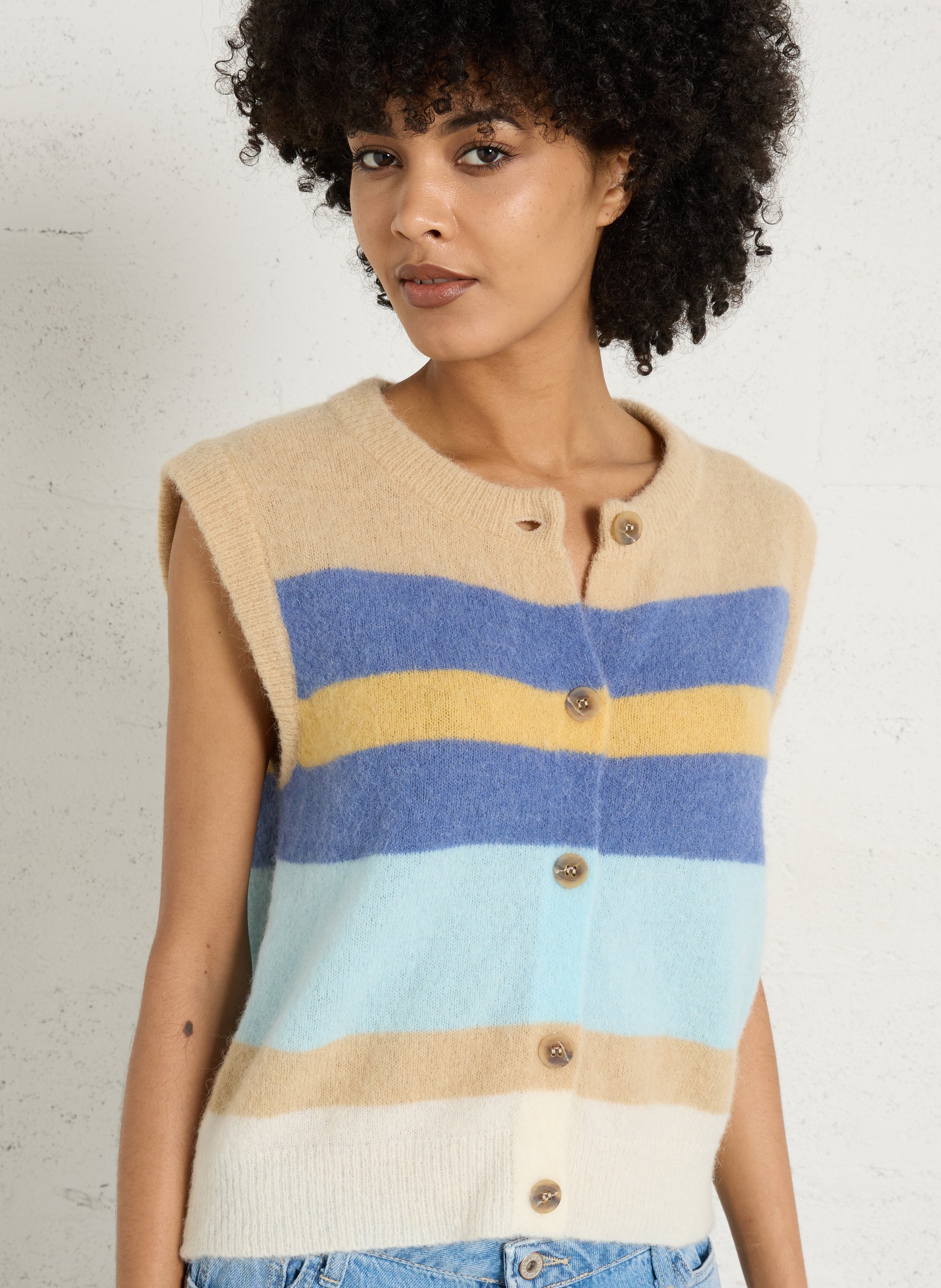 Chaleco sin mangas a rayas cuello redondo de lana mezclada MAISON ANJE