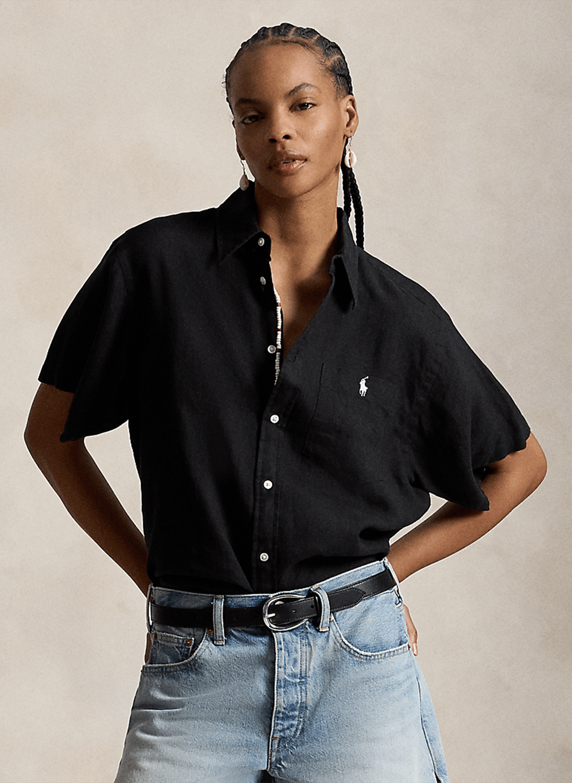 Gerade geschnittenes Leinenhemd mit klassischem Kragen POLO RALPH LAUREN Schwarz