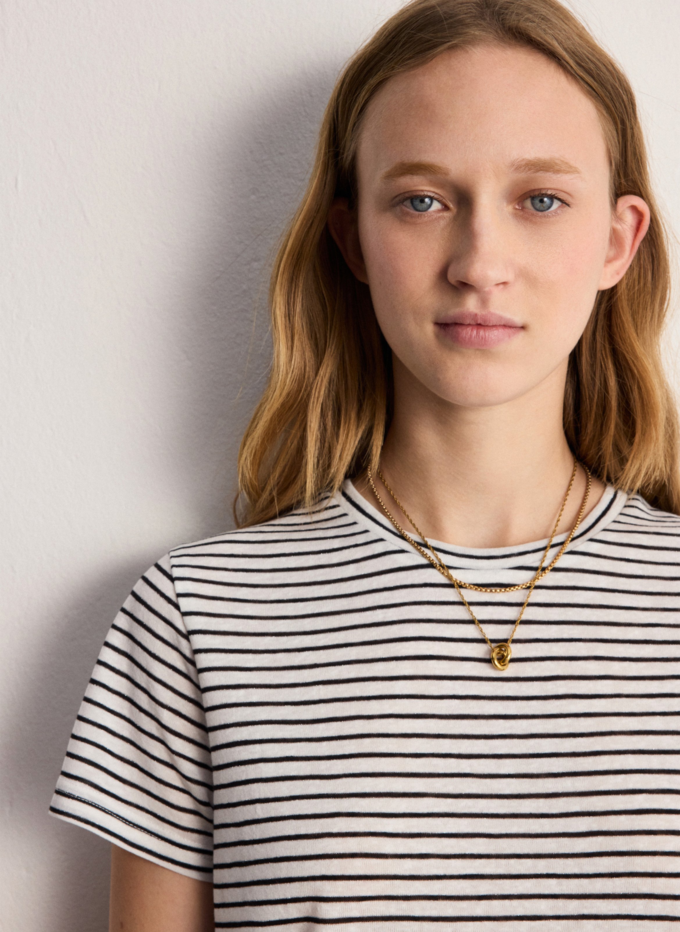 Straight round neck striped T-shirt PABLO White