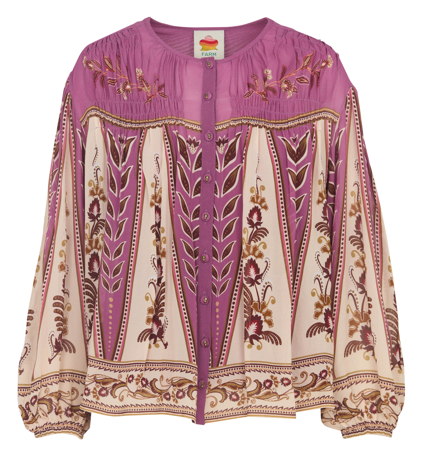 Printed blouse with round neckline FARM RIO Beige