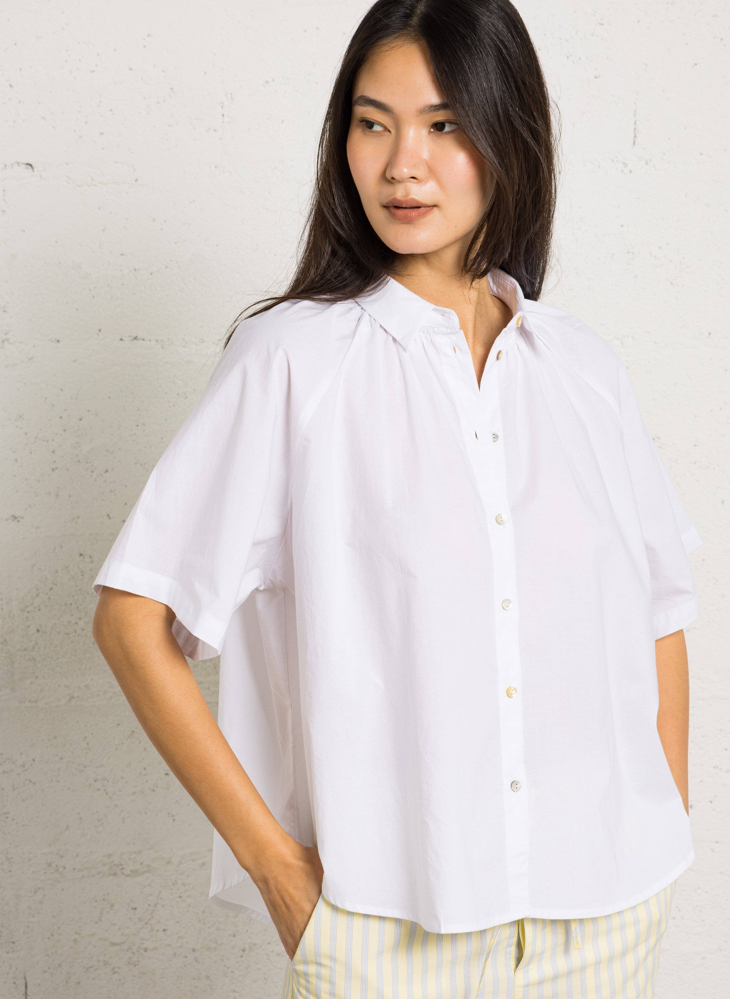 Weit geschnittene Baumwollbluse mit klassischem Kragen JC SOPHIE Weiss