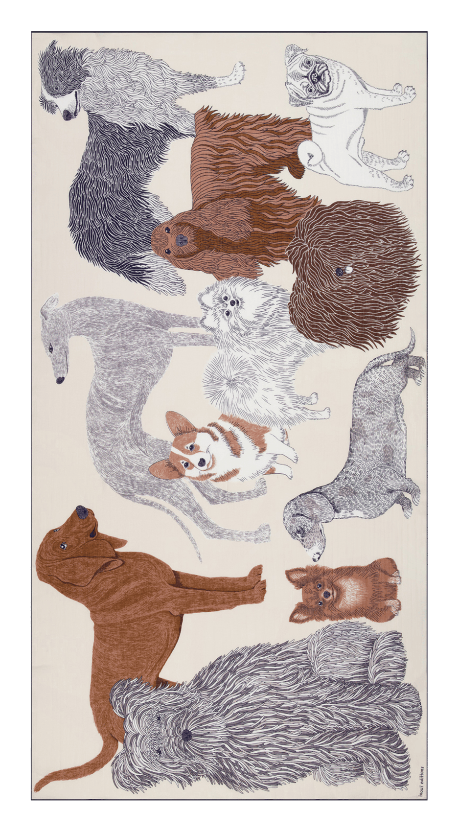 Foulard imprimé chiens en coton INOUI EDITIONS Blanc