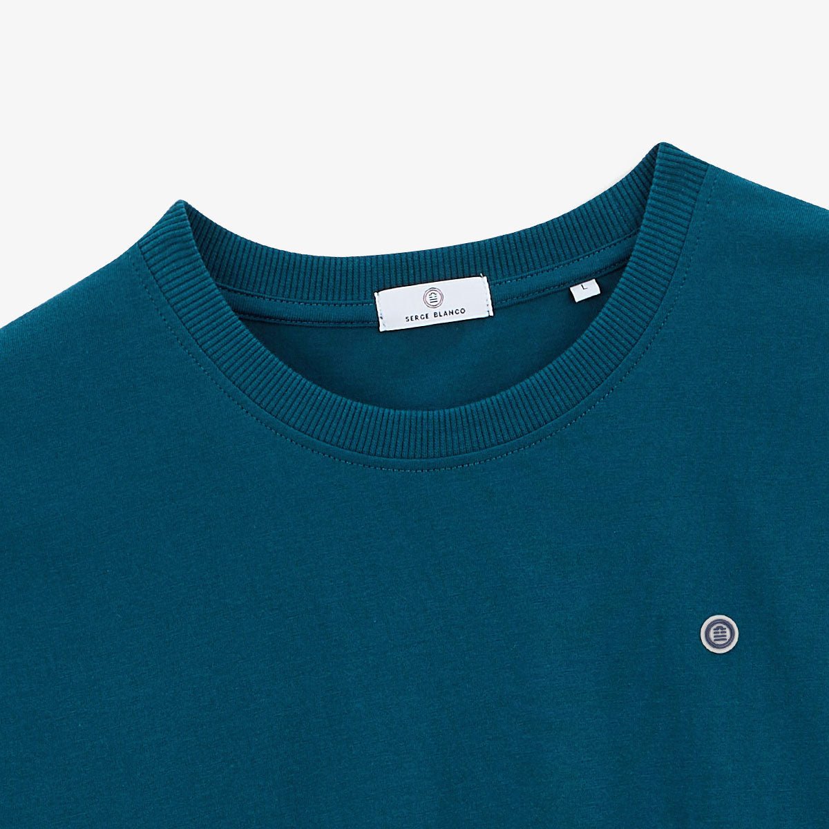 Round neck printed cotton T-shirt with surf back SERGE BLANCO Blue