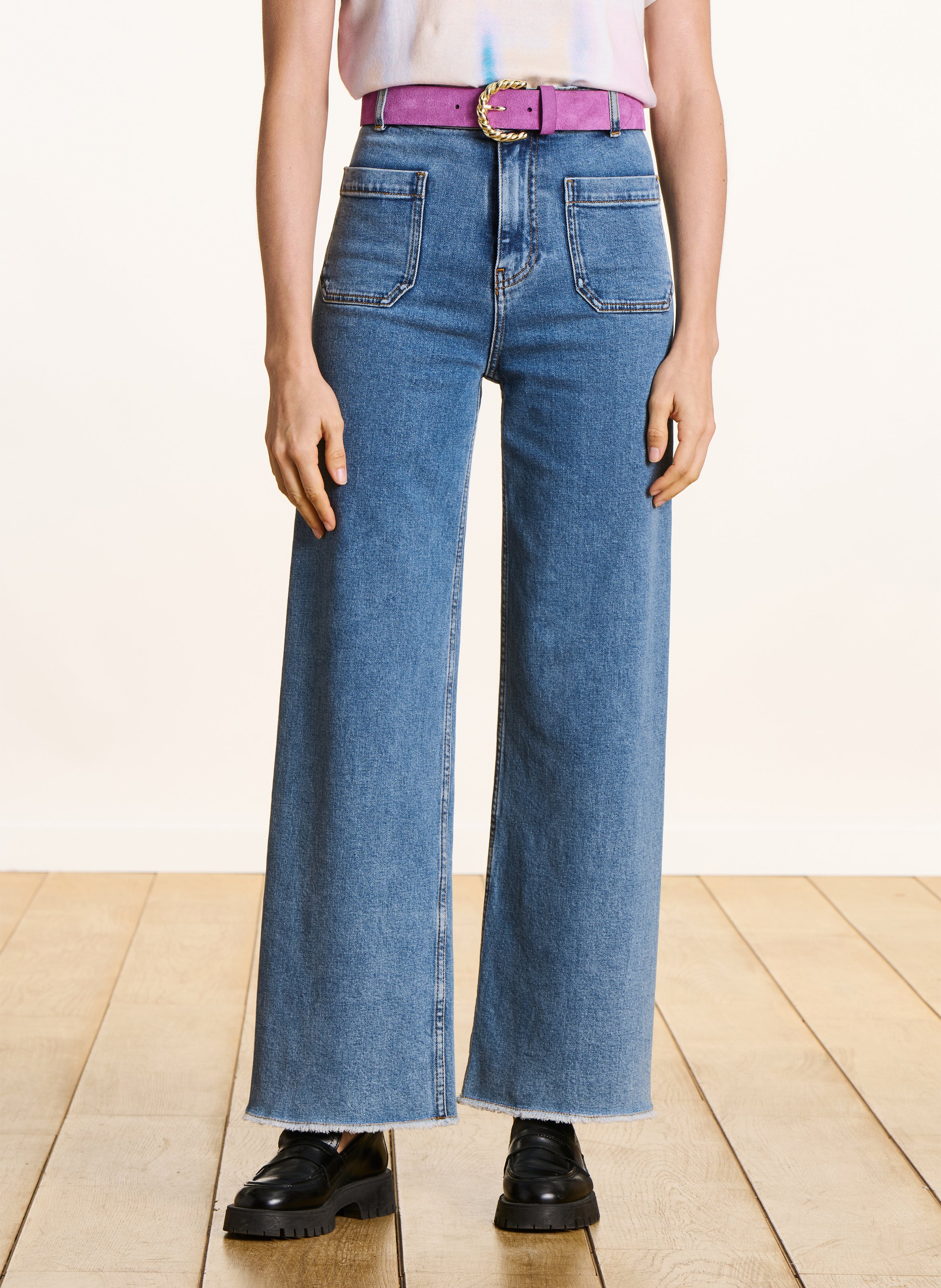 High-waisted straight organic cotton-blend jeans LA FEE MARABOUTEE Blue