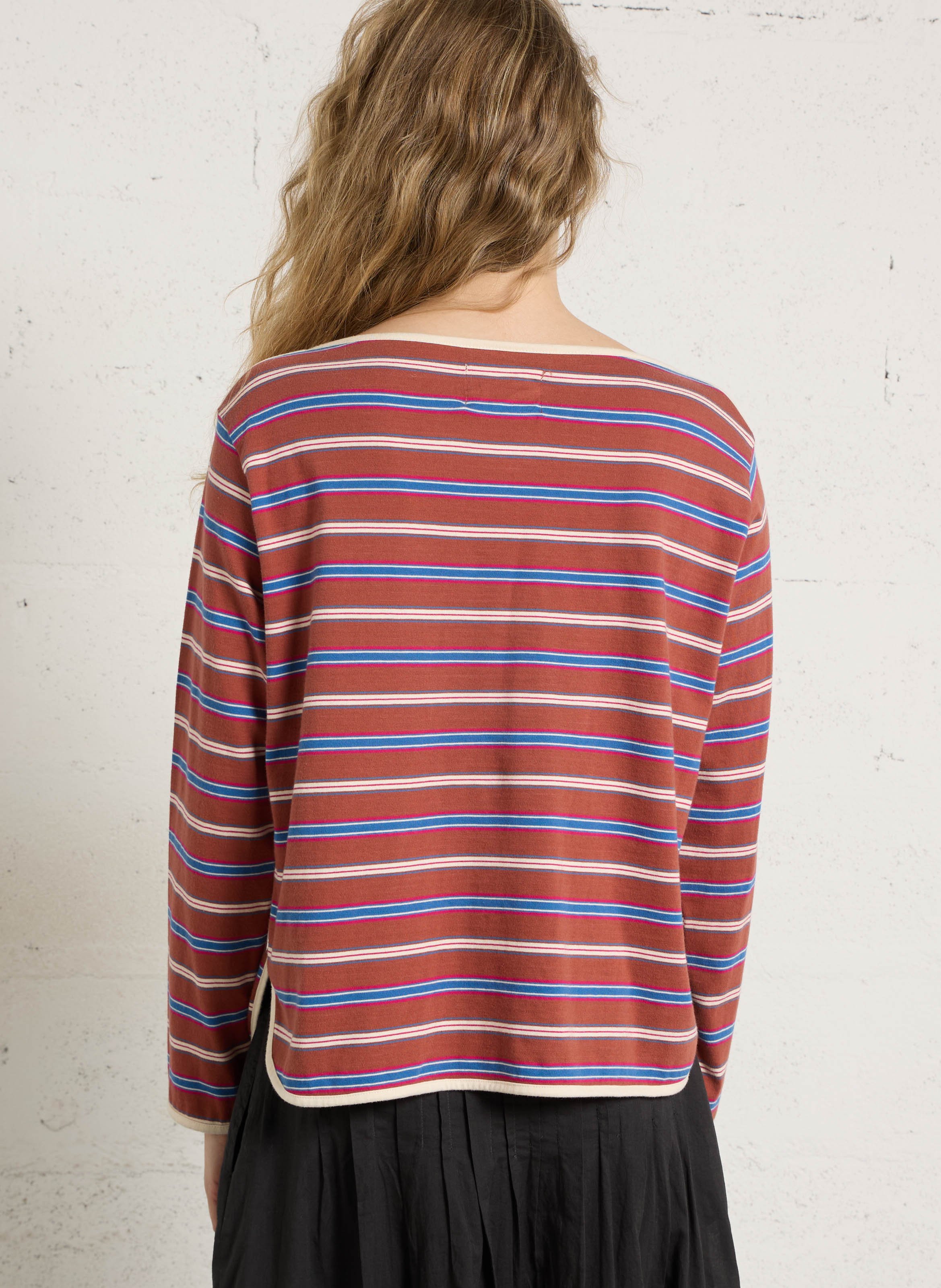 Striped long-sleeved boat-neck T-shirt LEON & HARPER Brown