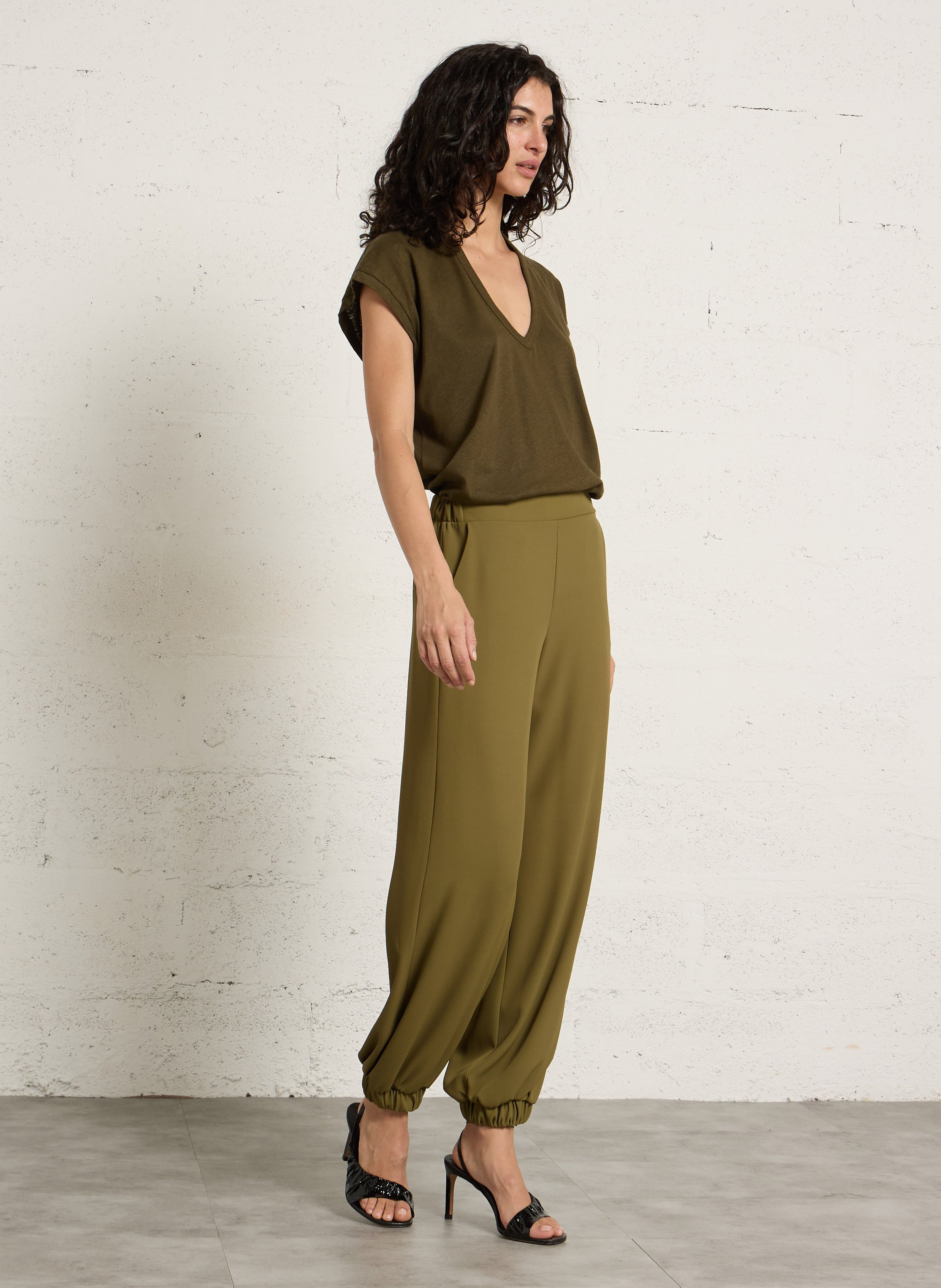 Tee-shirt oversize col V en lin et coton IMPERIAL Vert