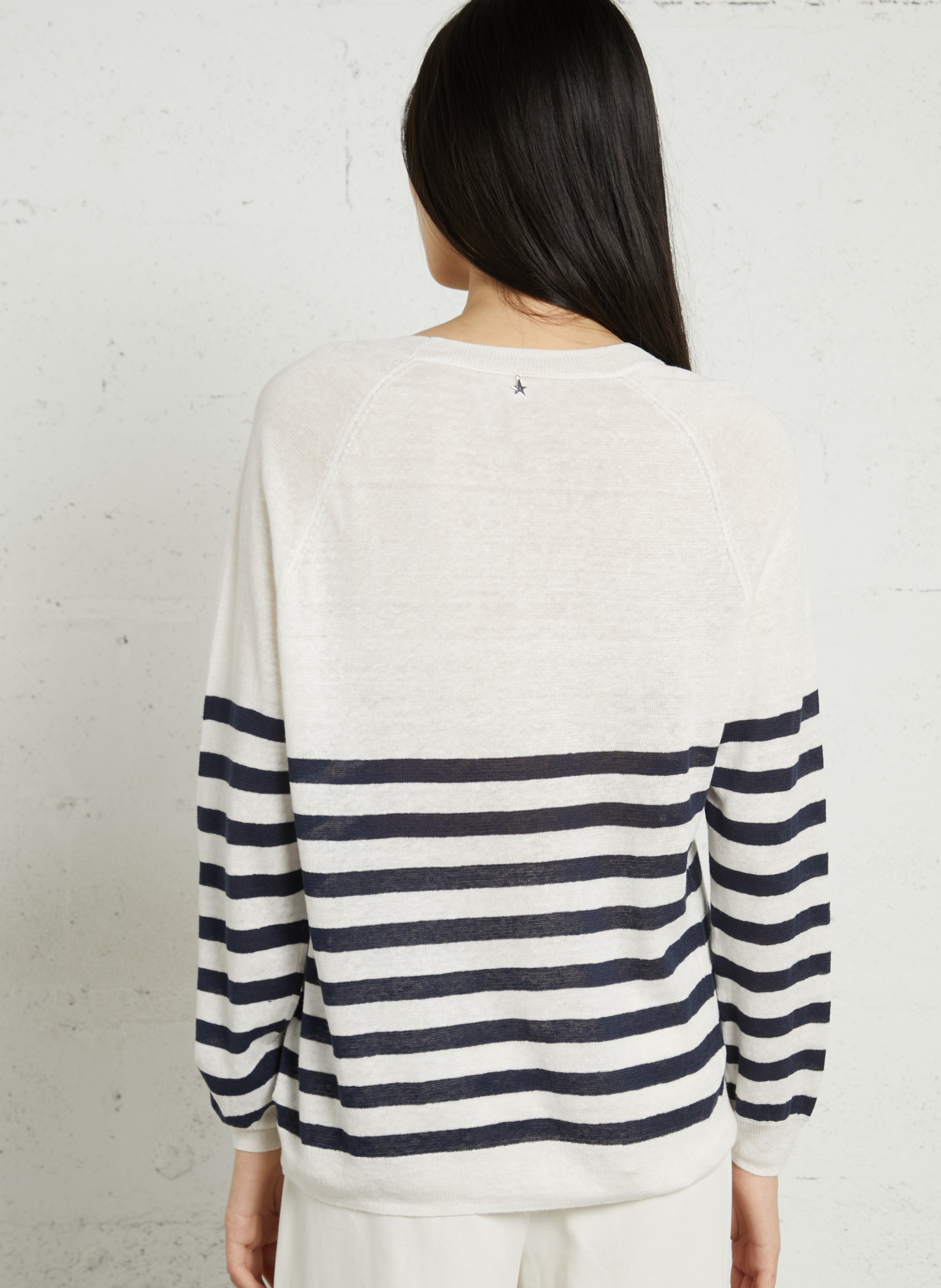 Pull oversize col rond en lin SUD EXPRESS Bleu