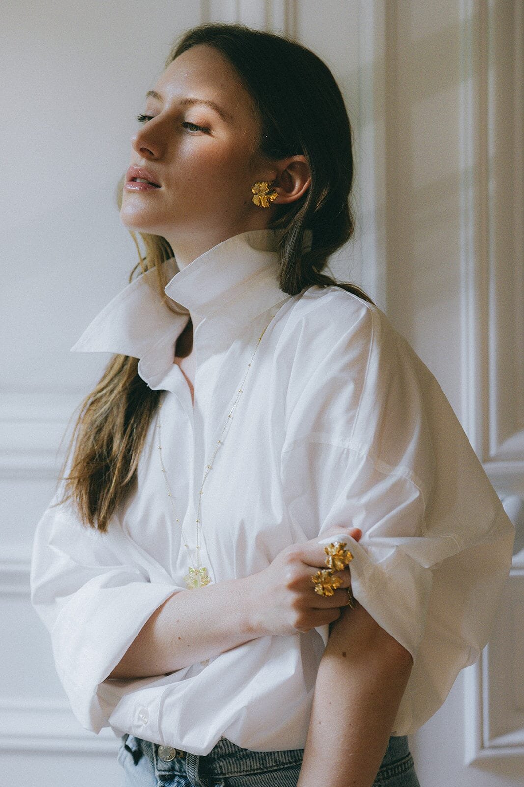 Maxi gold-plated leaf stud earrings MONSIEUR SIMONE Golden